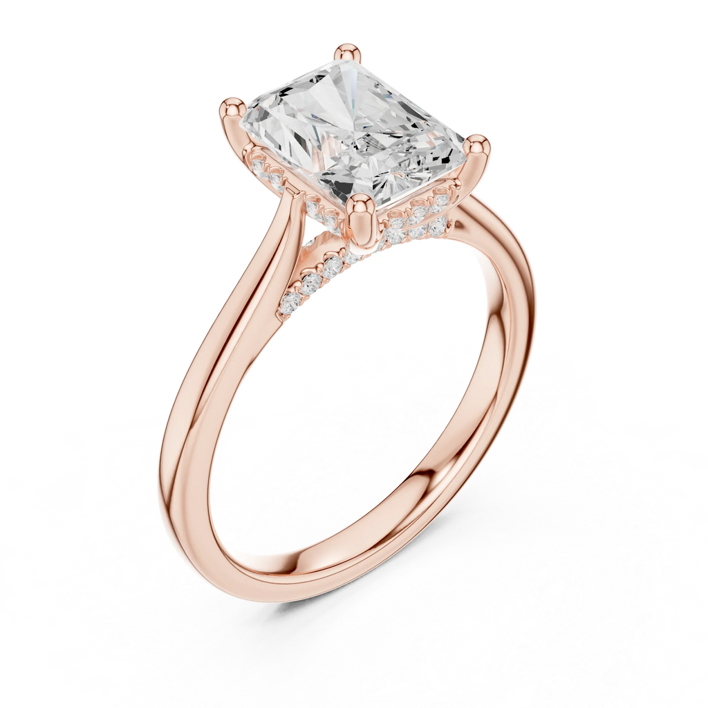 Hidden Halo Radient Cut 2.15 CT Diamond Wedding Ring 14K Yellow Gold