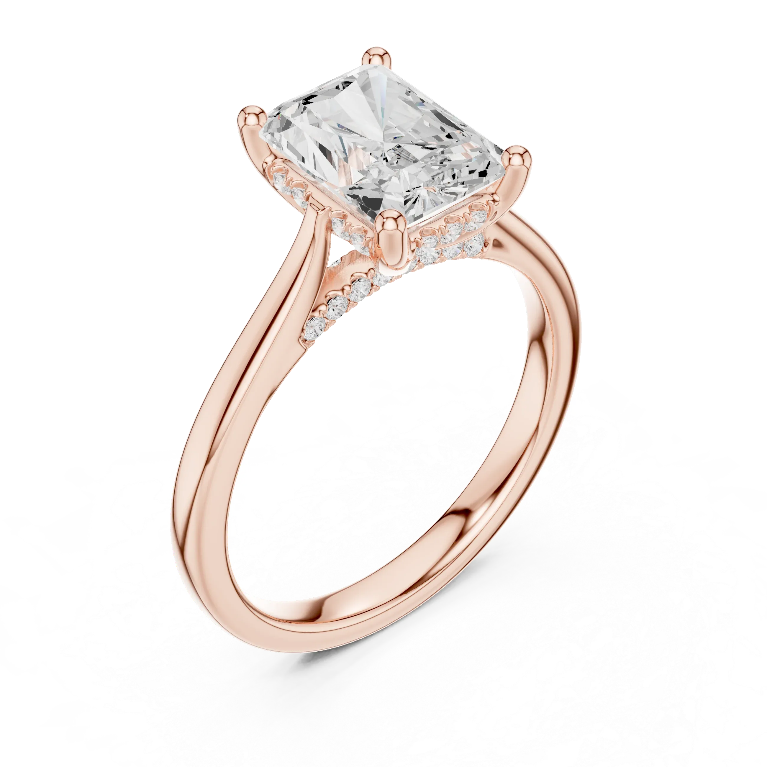 Hidden Halo Radient Cut 2.15 CT Diamond Wedding Ring 14K Yellow Gold