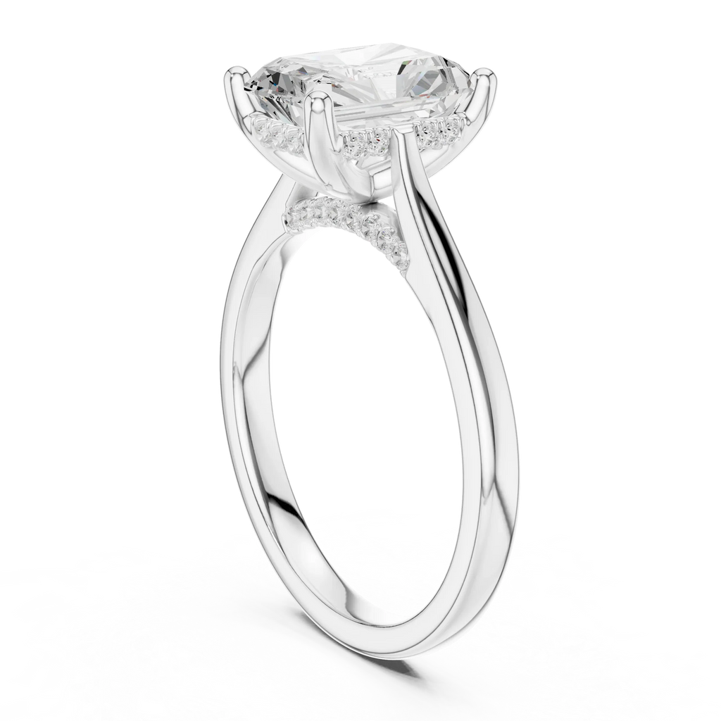Hidden Halo Radient Cut 2.15 CT Diamond Wedding Ring 14K Yellow Gold
