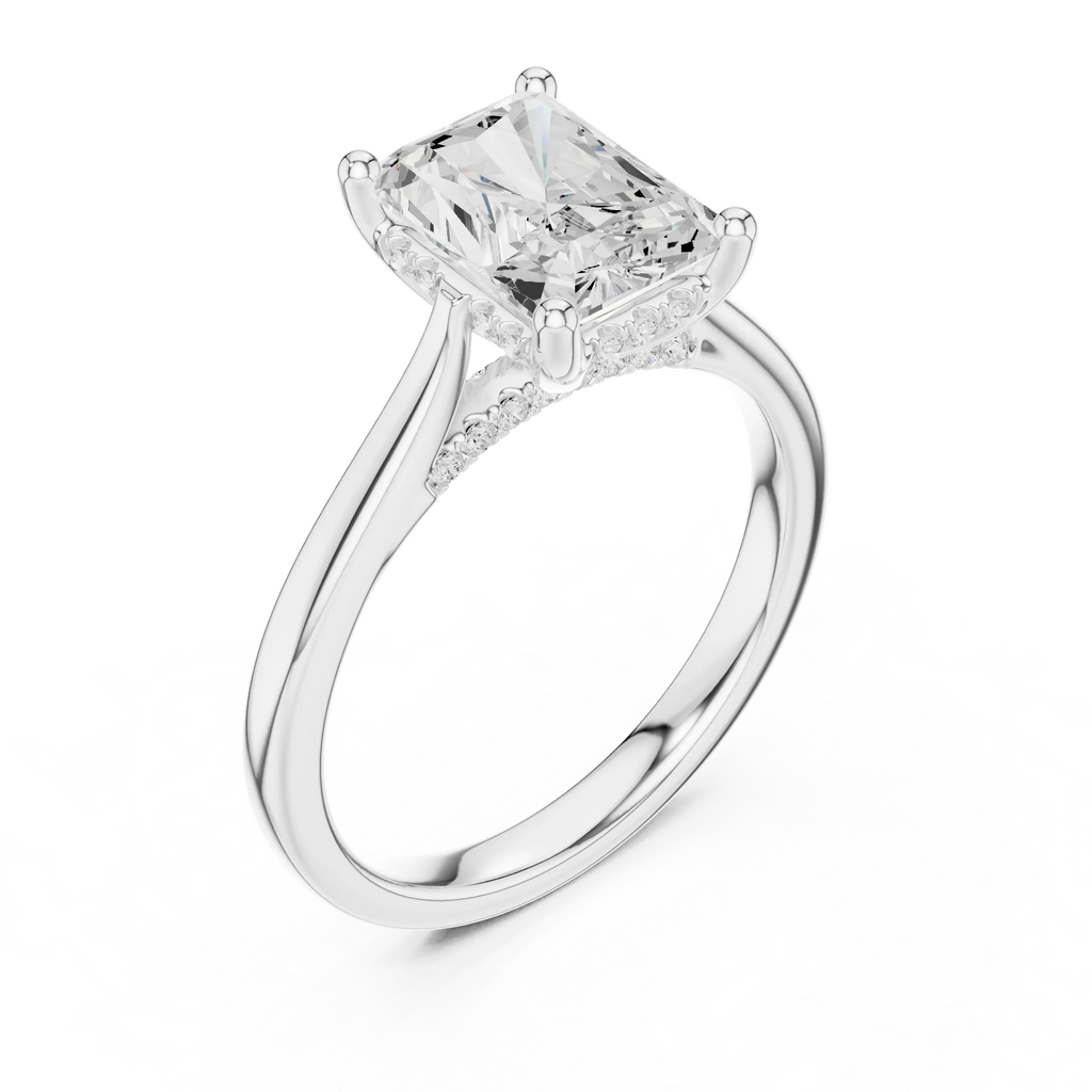 Hidden Halo Radient Cut 2.15 CT Diamond Wedding Ring 14K Yellow Gold