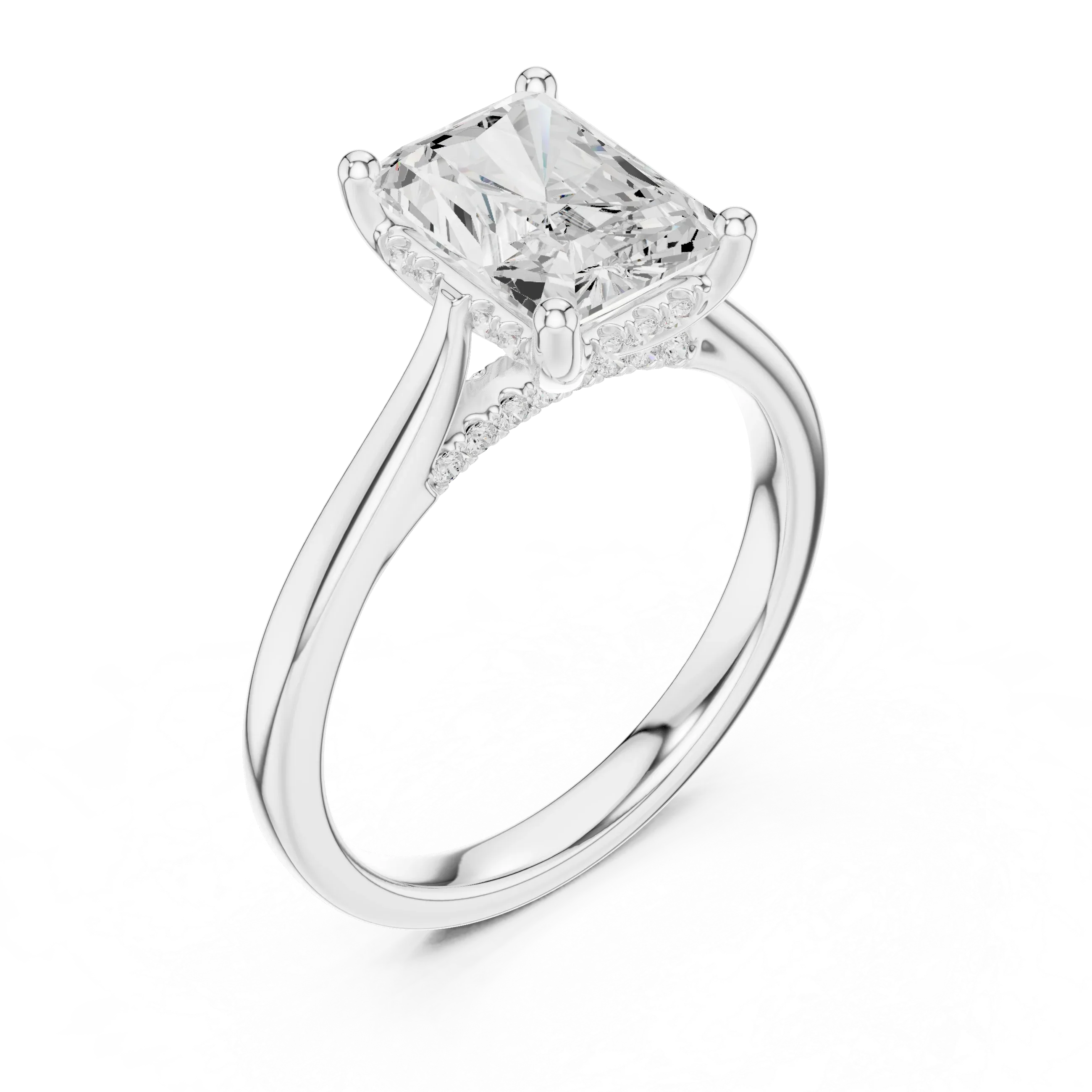Hidden Halo Radient Cut 2.15 CT Diamond Wedding Ring 14K Yellow Gold