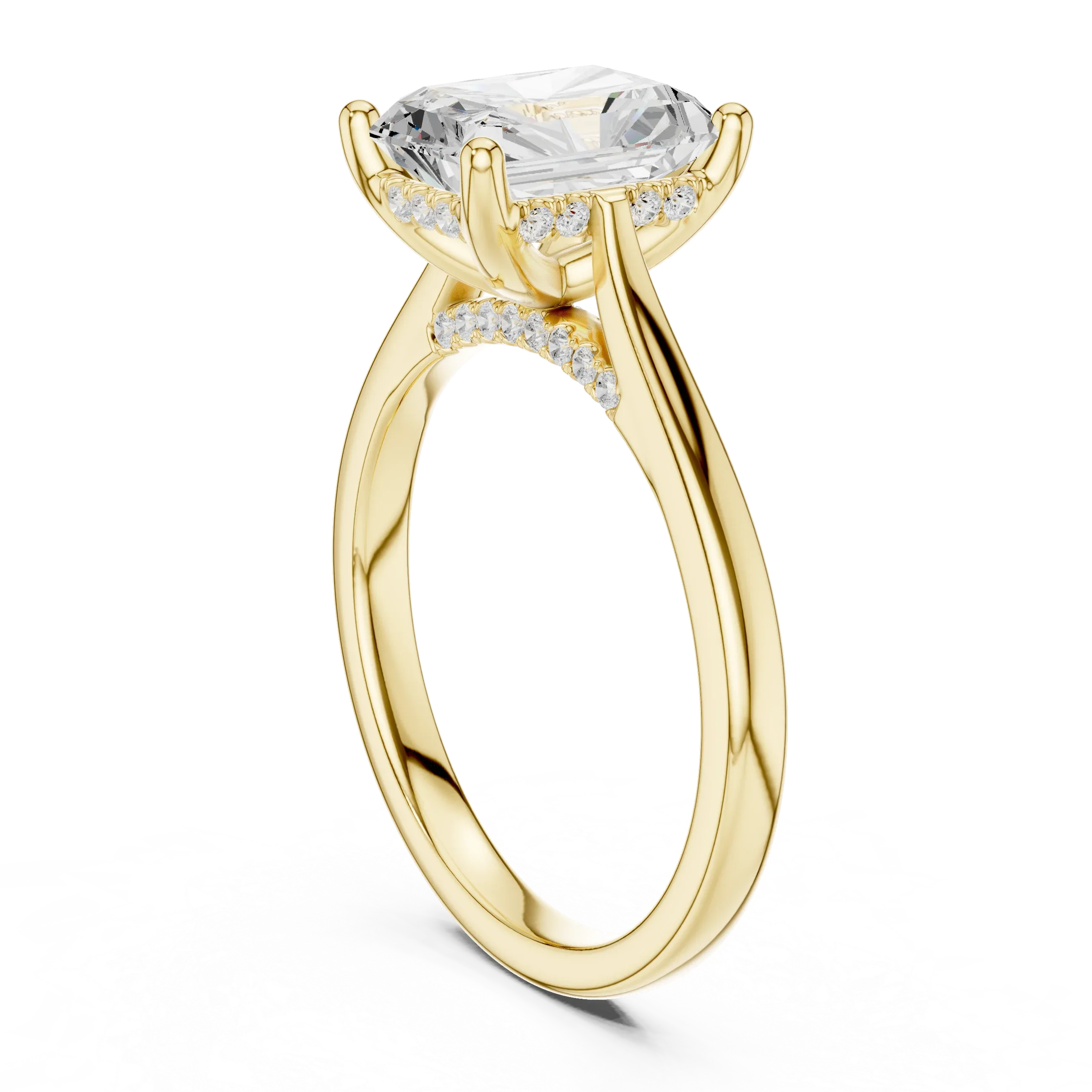 Hidden Halo Radient Cut 2.15 CT Diamond Wedding Ring 14K Yellow Gold