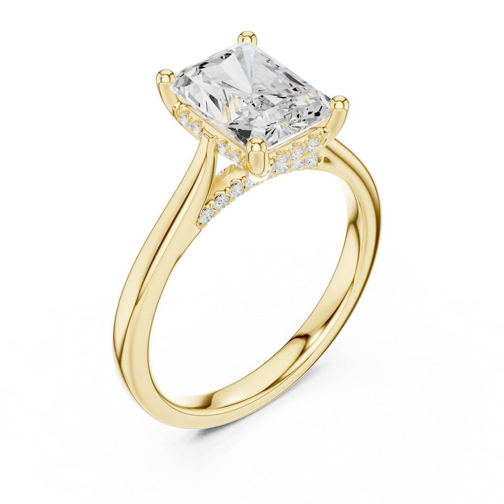 Hidden Halo Radient Cut 2.15 CT Diamond Wedding Ring 14K Yellow Gold