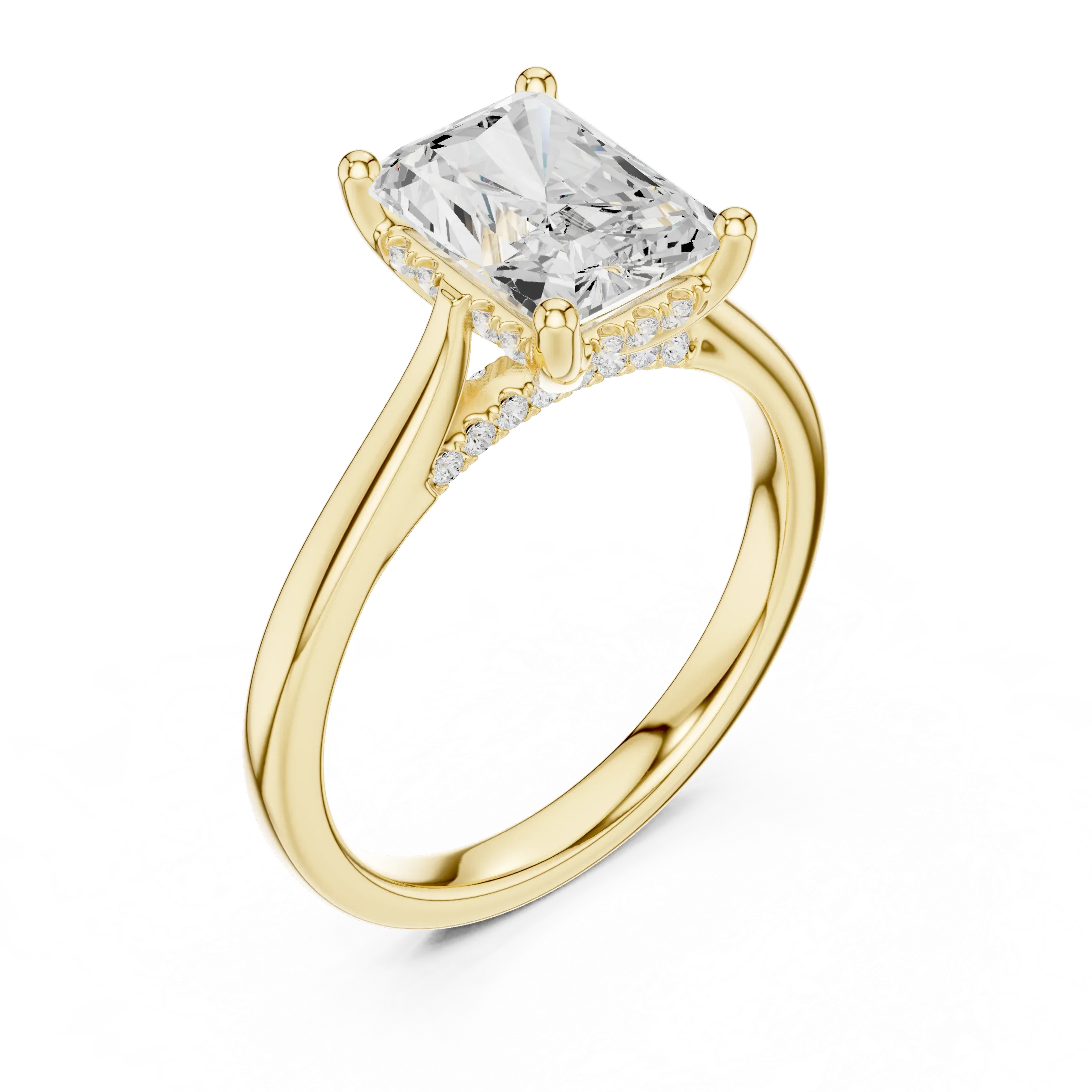 Hidden Halo Radient Cut 2.15 CT Diamond Wedding Ring 14K Yellow Gold