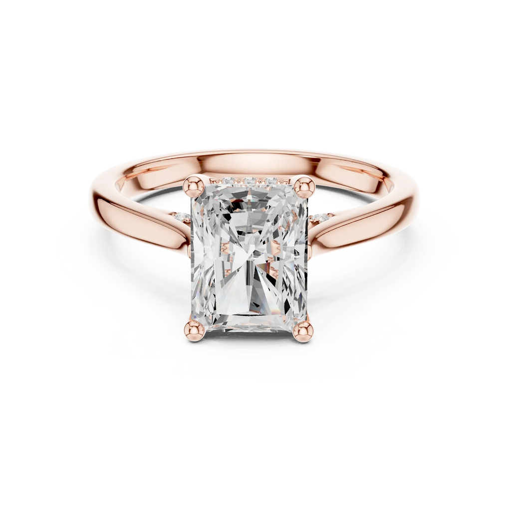 Hidden Halo Radient Cut 2.15 CT Diamond Wedding Ring 14K Yellow Gold