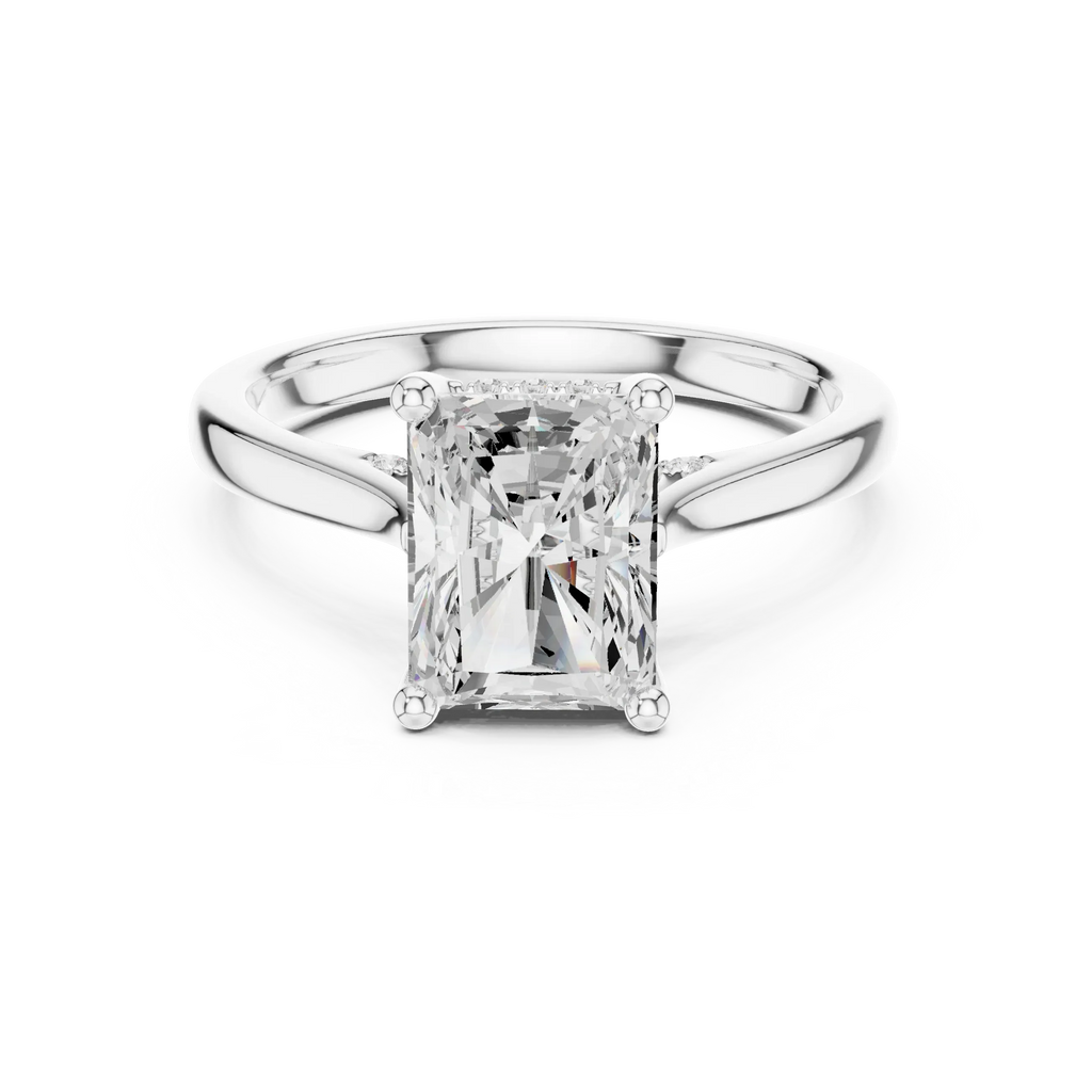 Hidden Halo Radient Cut 2.15 CT Diamond Wedding Ring 14K Yellow Gold