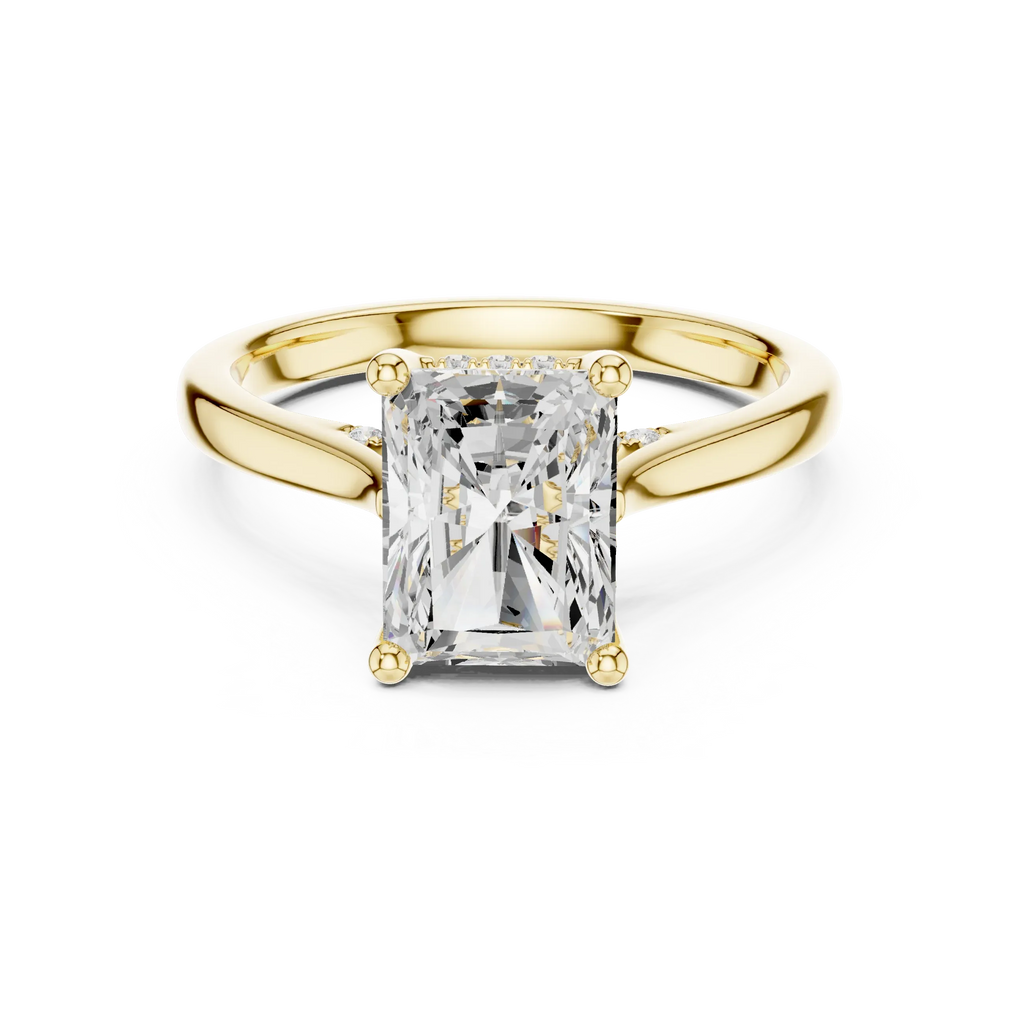 Hidden Halo Radient Cut 2.15 CT Diamond Wedding Ring 14K Yellow Gold