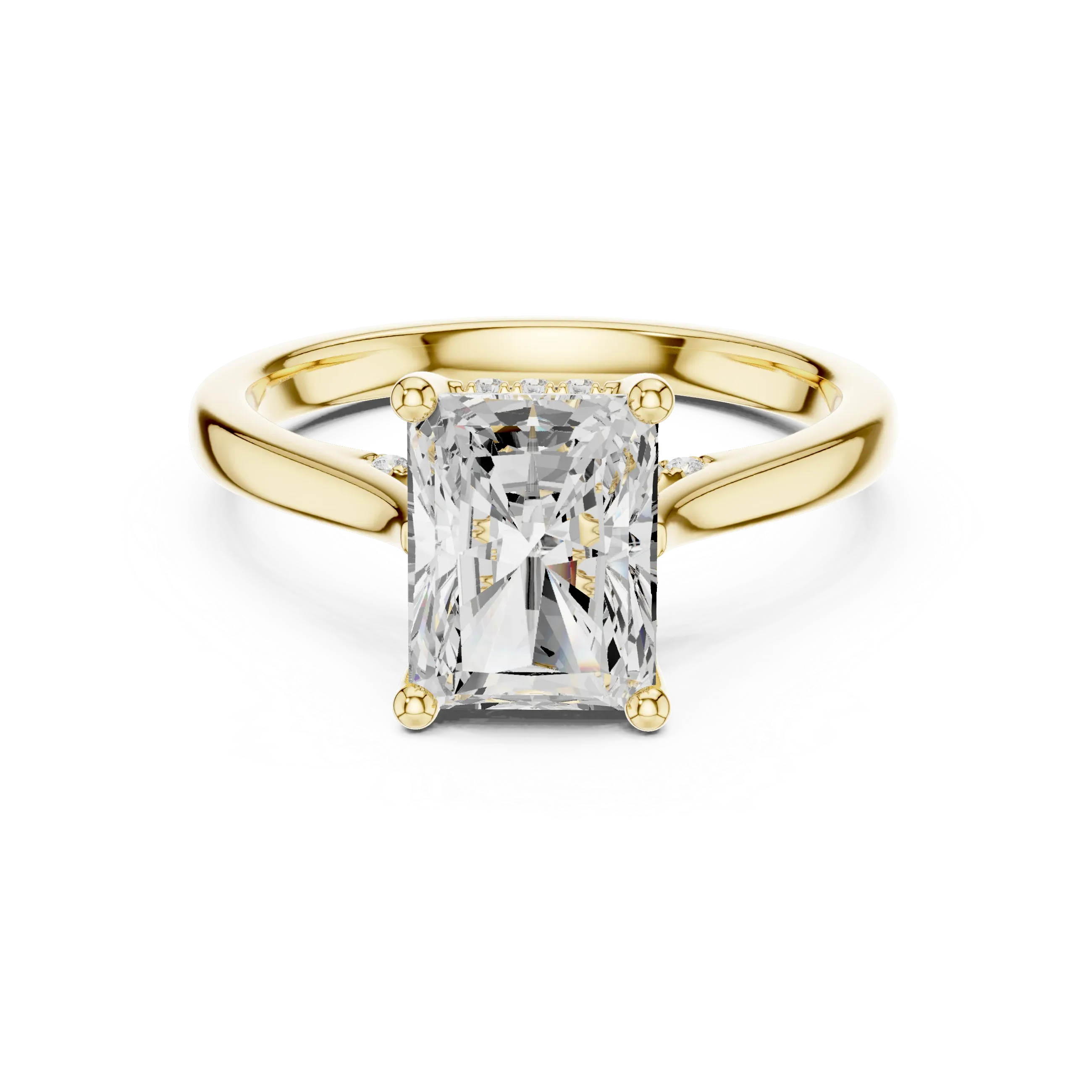 Hidden Halo Radient Cut 2.15 CT Diamond Wedding Ring 14K Yellow Gold
