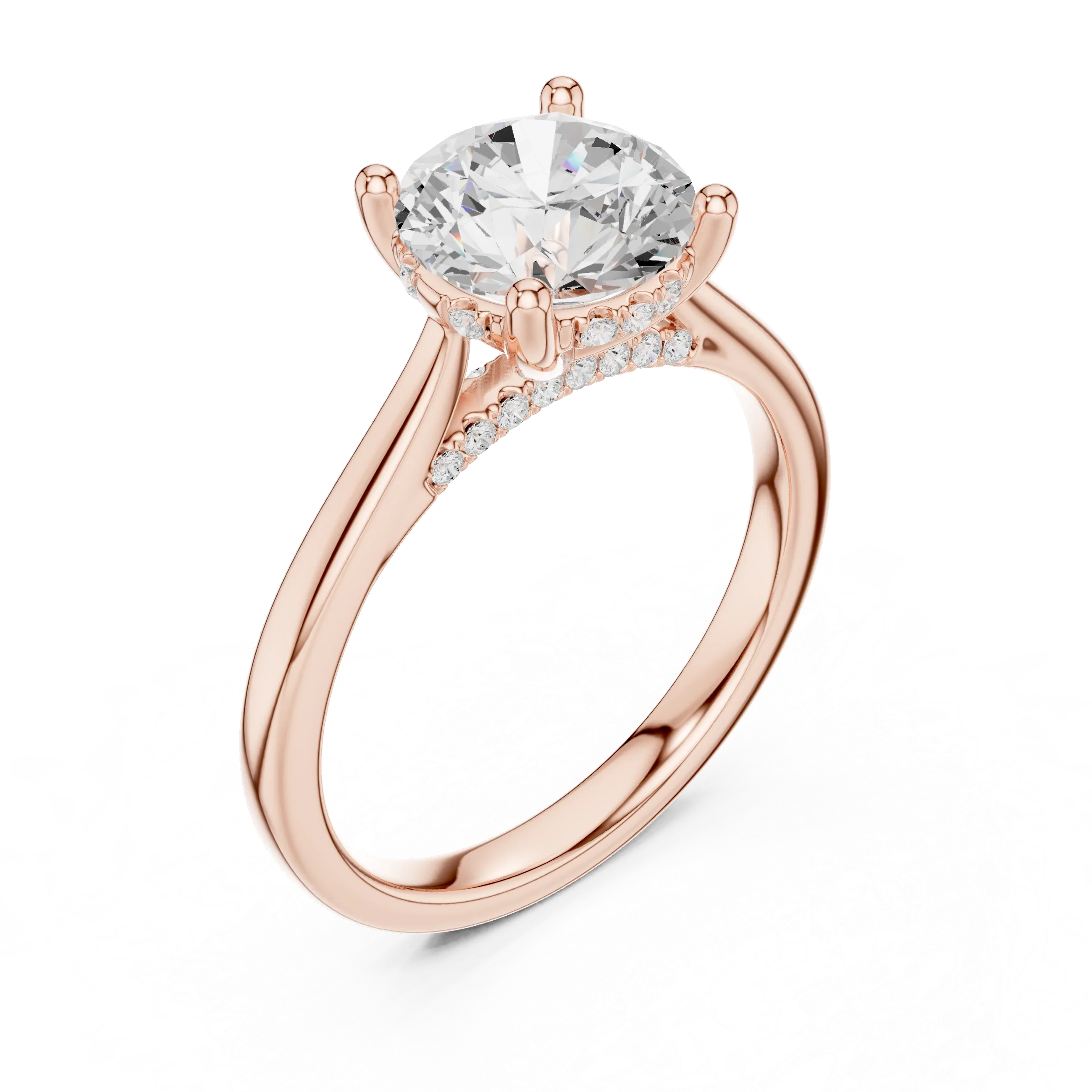 Hidden Halo Round Cut 2.15 CT Diamond Wedding Ring 14K Yellow Gold