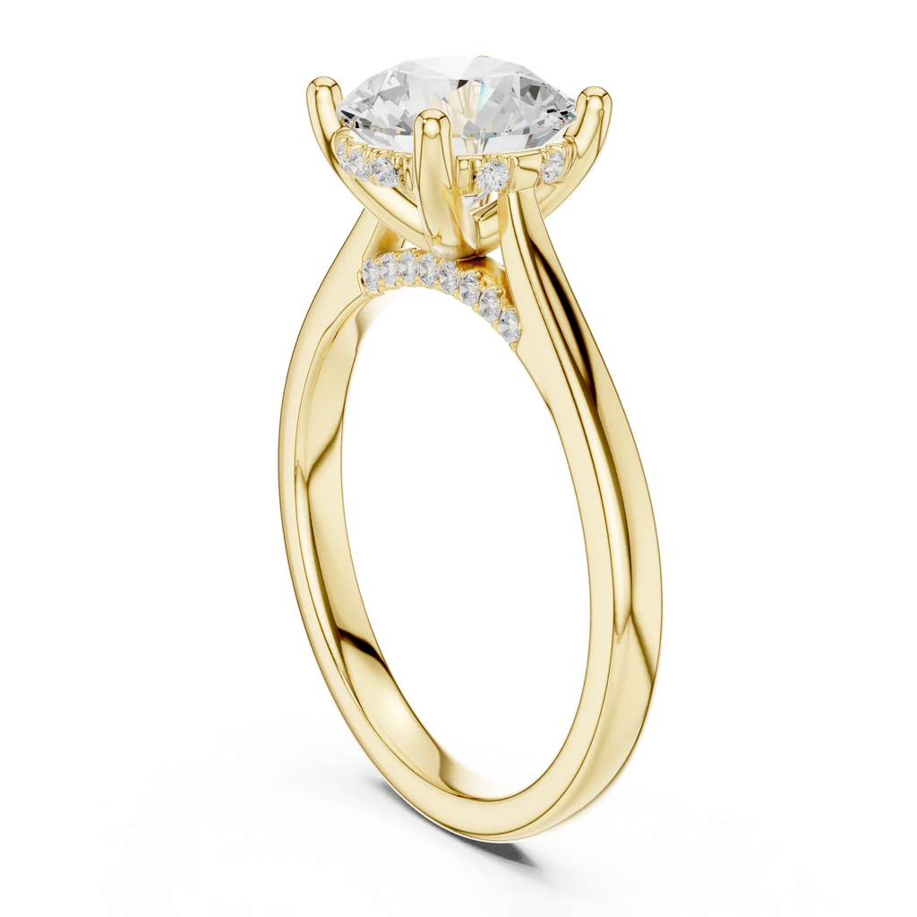 Hidden Halo Round Cut 2.15 CT Diamond Wedding Ring 14K Yellow Gold