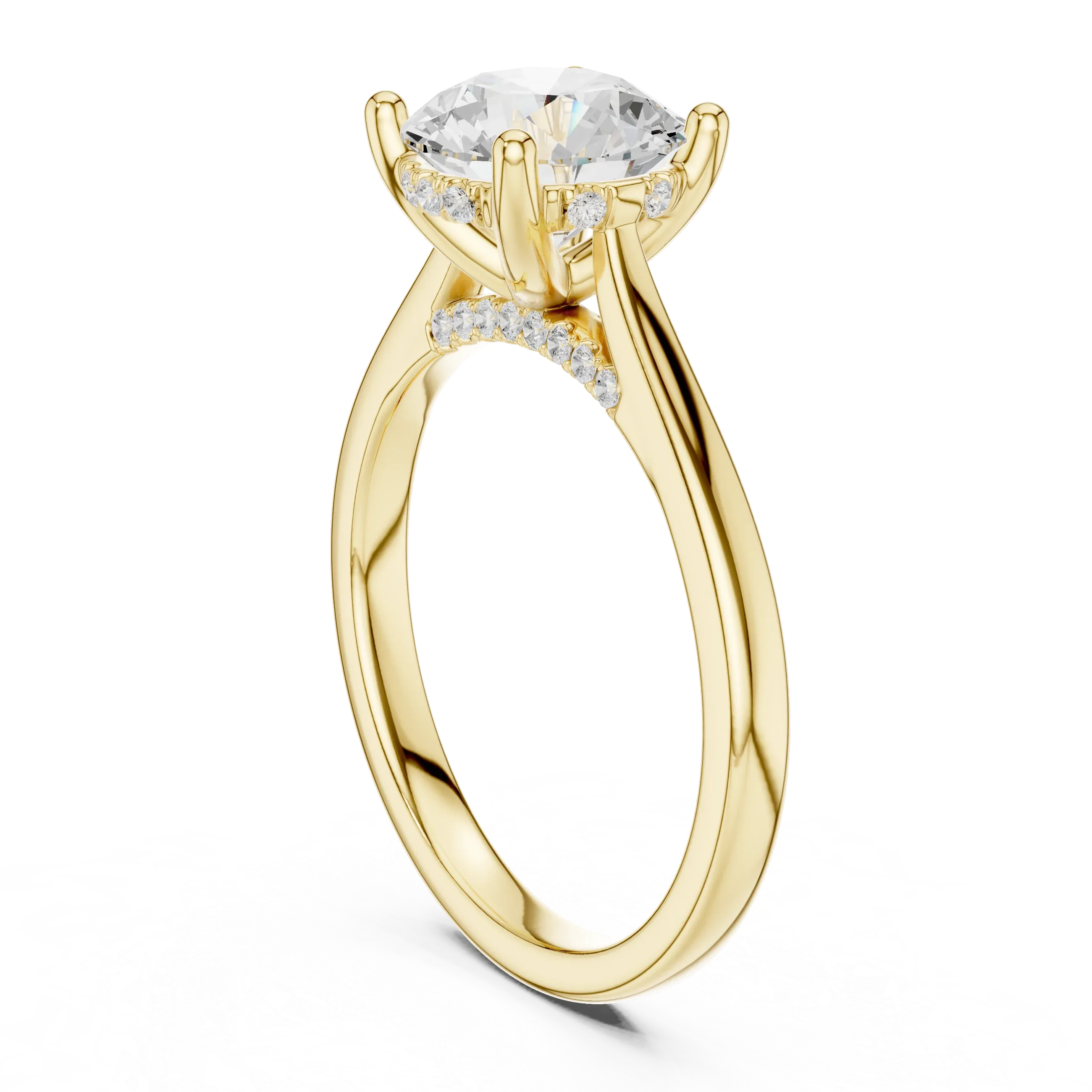 Hidden Halo Round Cut 2.15 CT Diamond Wedding Ring 14K Yellow Gold