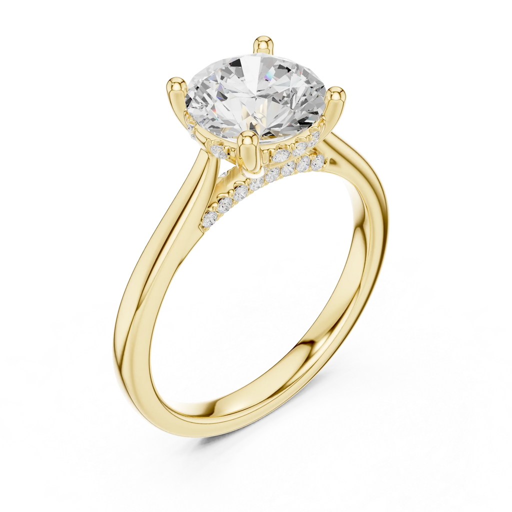 Hidden Halo Round Cut 2.15 CT Diamond Wedding Ring 14K Yellow Gold