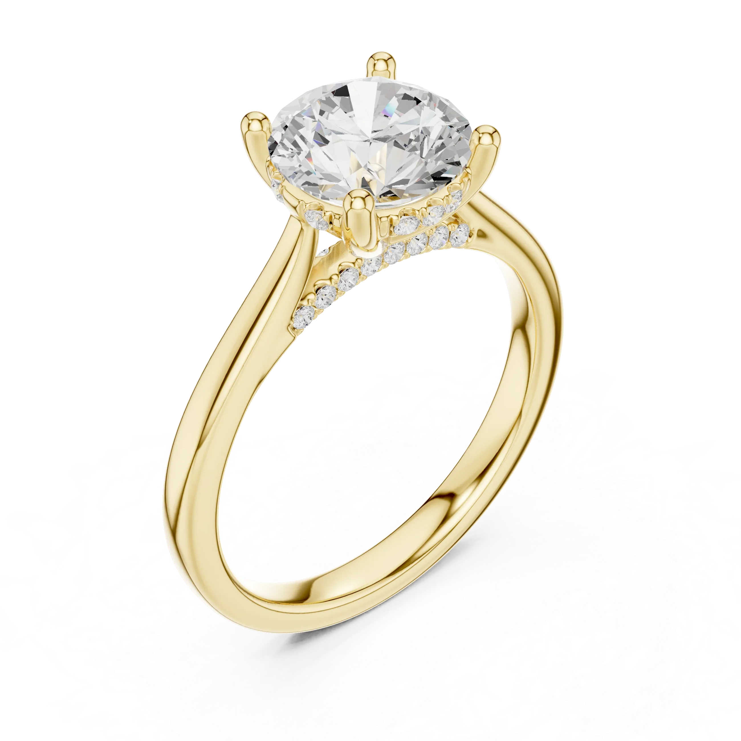 Hidden Halo Round Cut 2.15 CT Diamond Wedding Ring 14K Yellow Gold