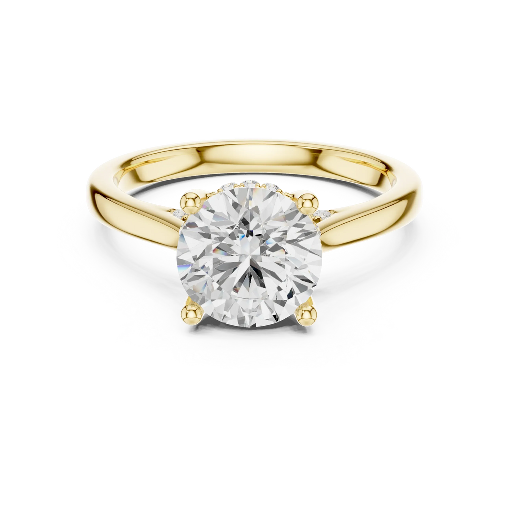 Hidden Halo Round Cut 2.15 CT Diamond Wedding Ring 14K Yellow Gold