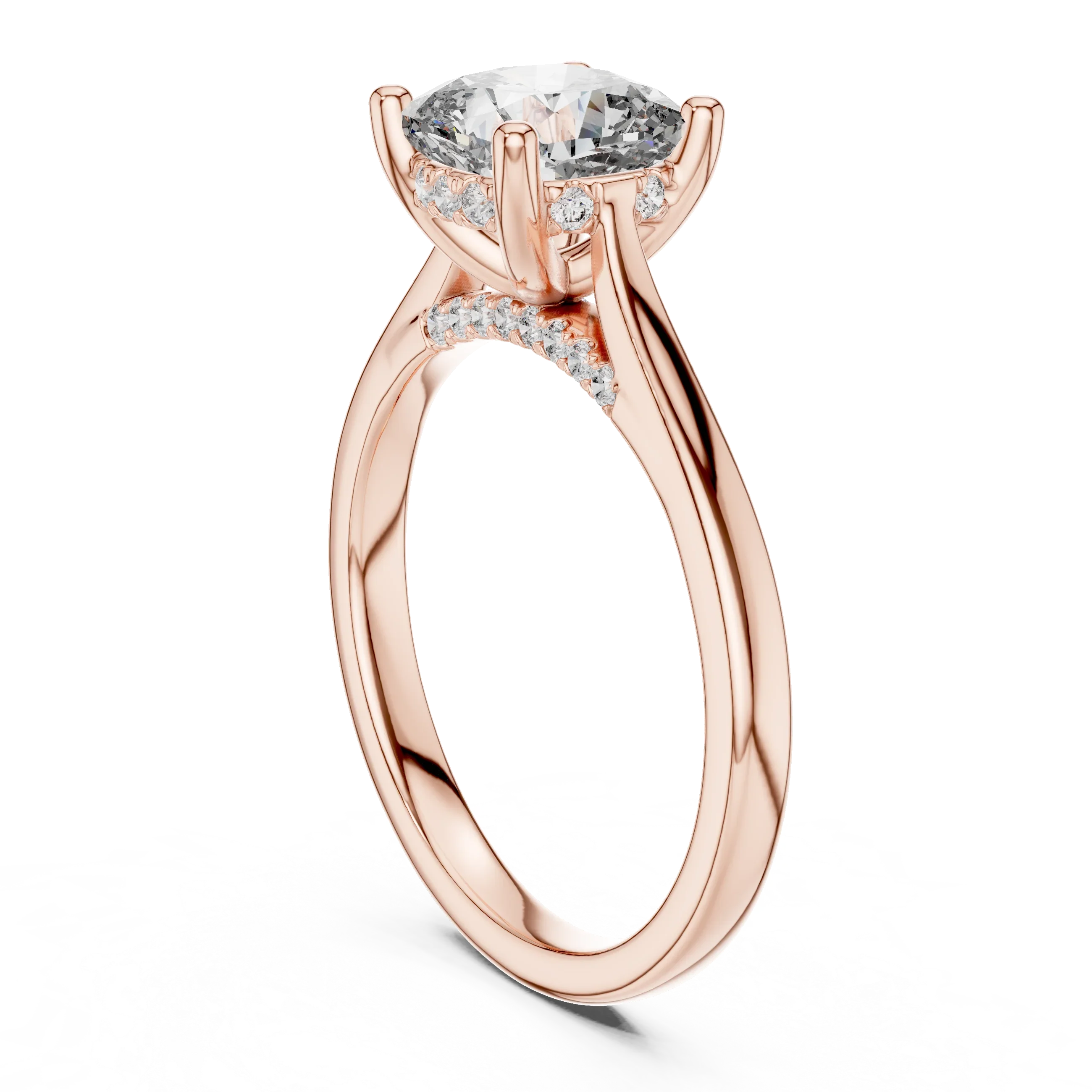 Cathedral Hidden Halo Cushion Moissanite Ring Brilliant Cut