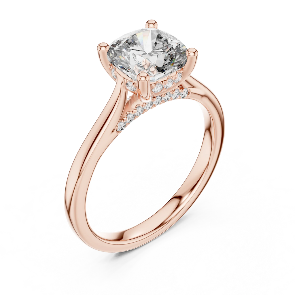 Cathedral Hidden Halo Cushion Moissanite Ring Brilliant Cut