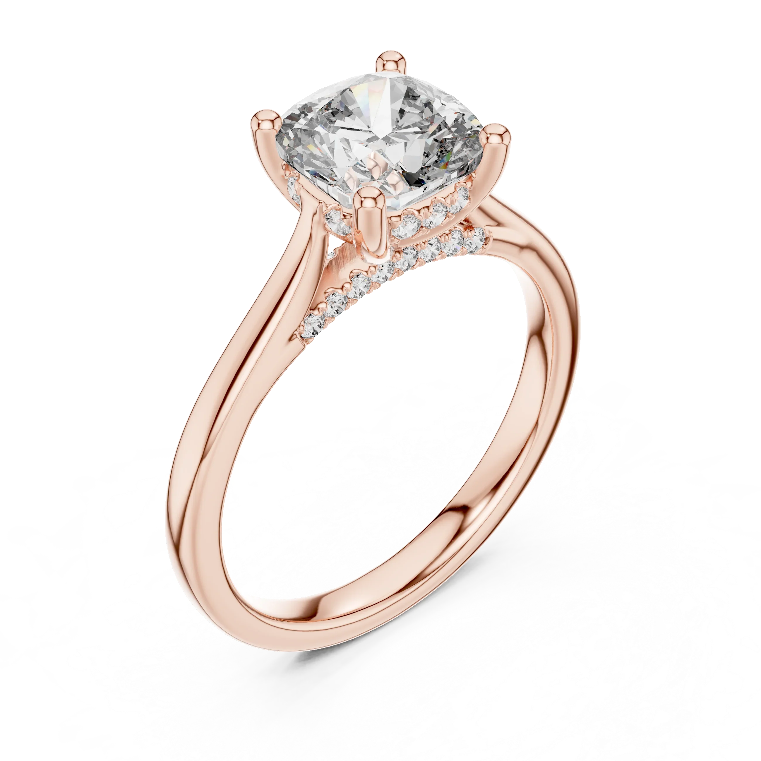 Cathedral Hidden Halo Cushion Moissanite Ring Brilliant Cut