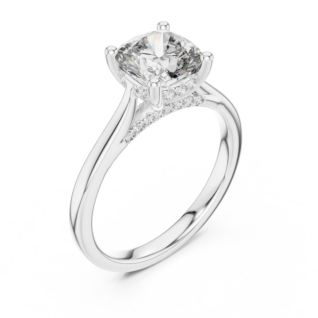 Cathedral Hidden Halo Cushion Moissanite Ring Brilliant Cut