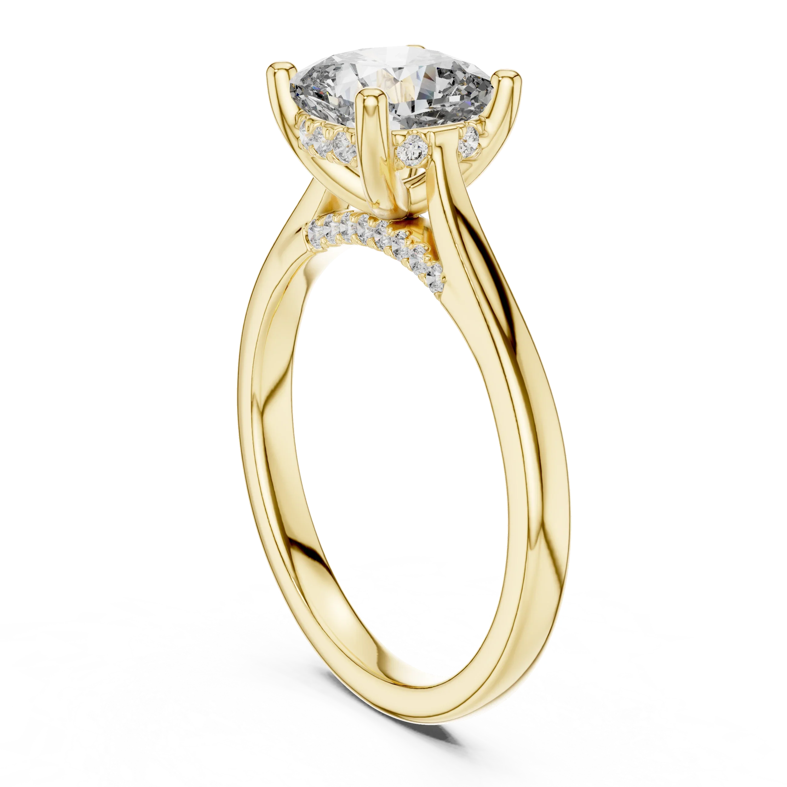 Cathedral Hidden Halo Cushion Moissanite Ring Brilliant Cut