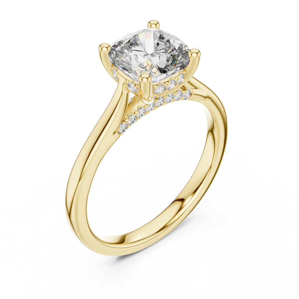 Cathedral Hidden Halo Cushion Moissanite Ring Brilliant Cut