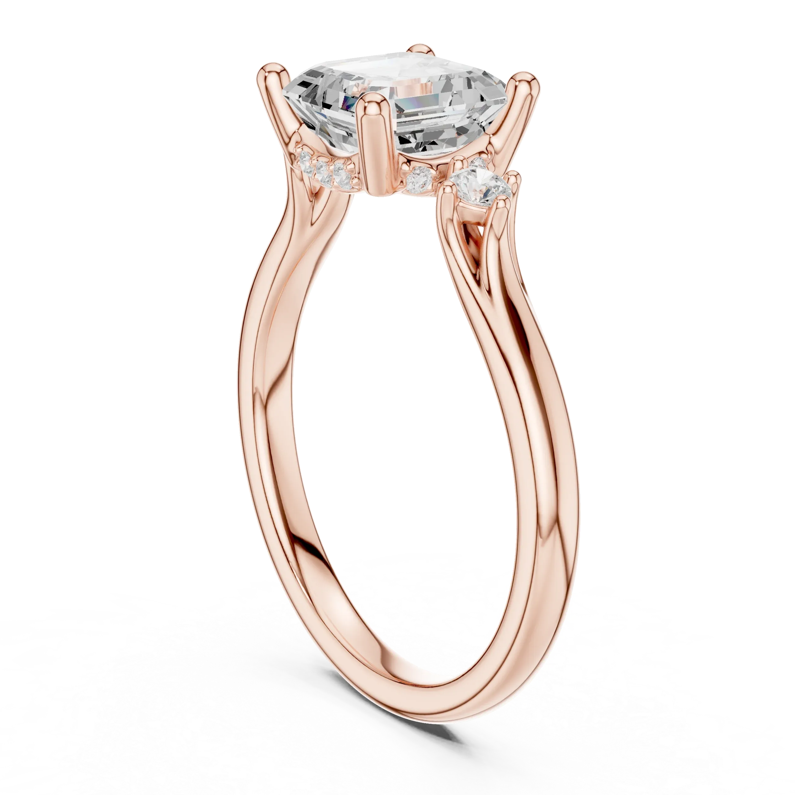2.16 CT VVS D Color Asscher Cut Three Stone Diamond Engagement Ring