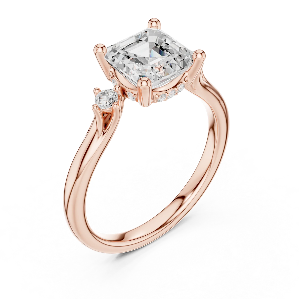 2.16 CT VVS D Color Asscher Cut Three Stone Diamond Engagement Ring