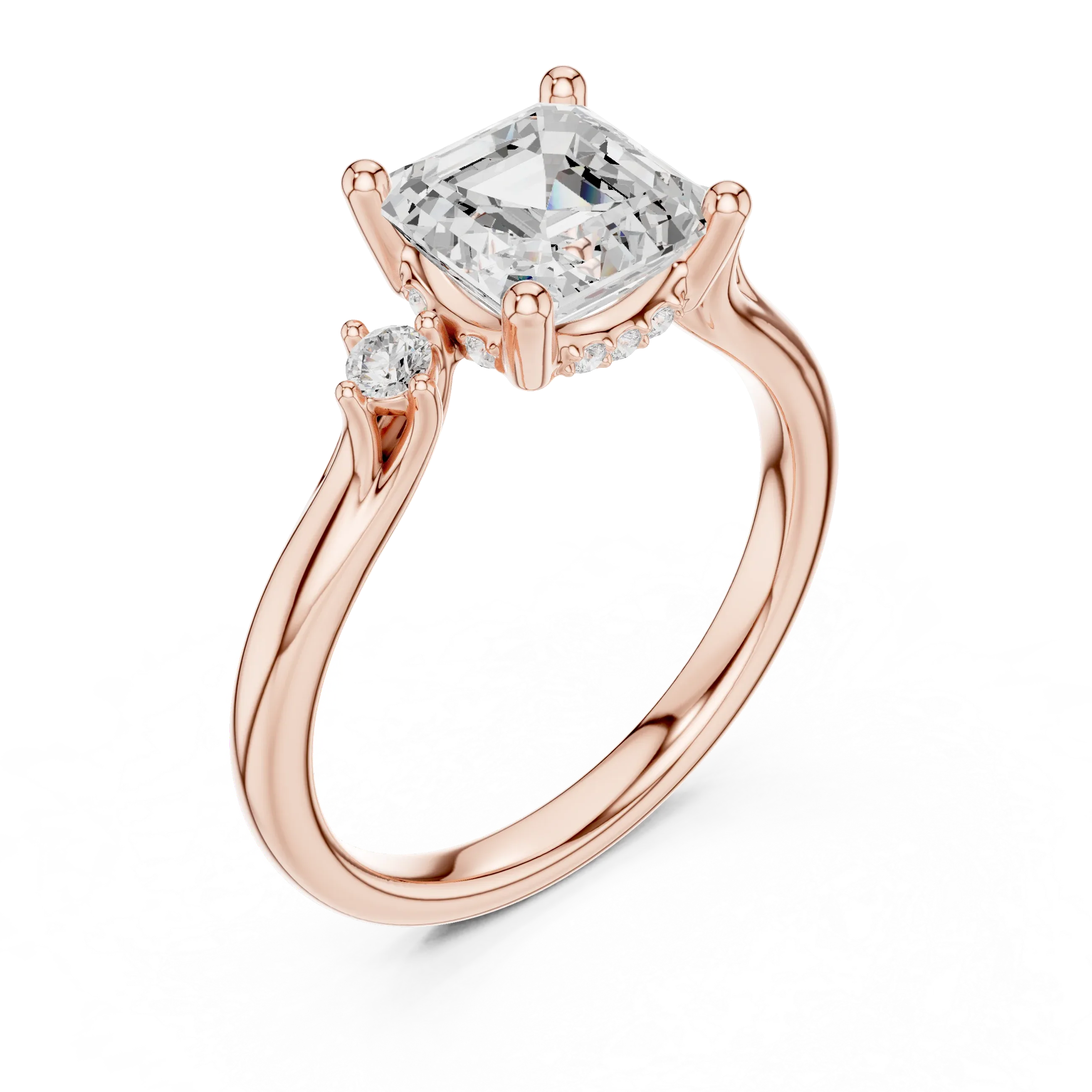 2.16 CT VVS D Color Asscher Cut Three Stone Diamond Engagement Ring