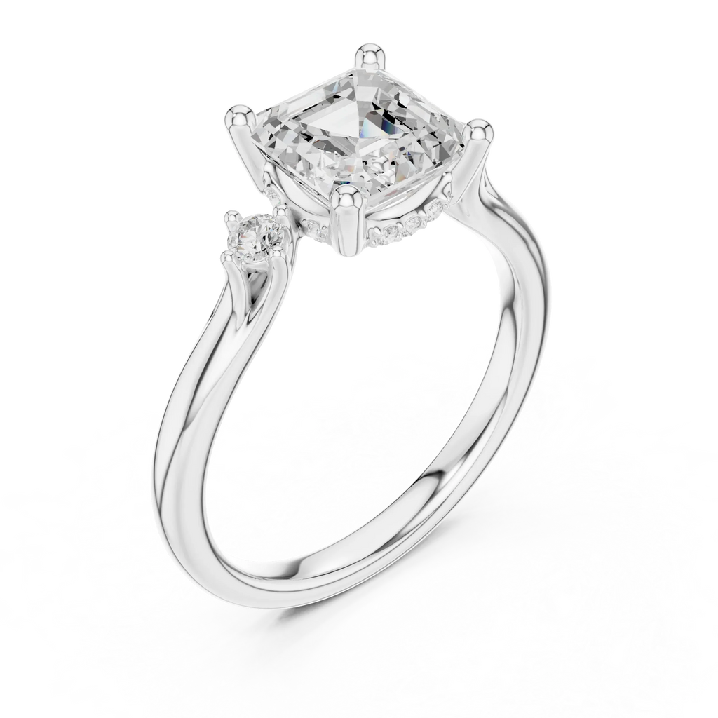 2.16 CT VVS D Color Asscher Cut Three Stone Diamond Engagement Ring