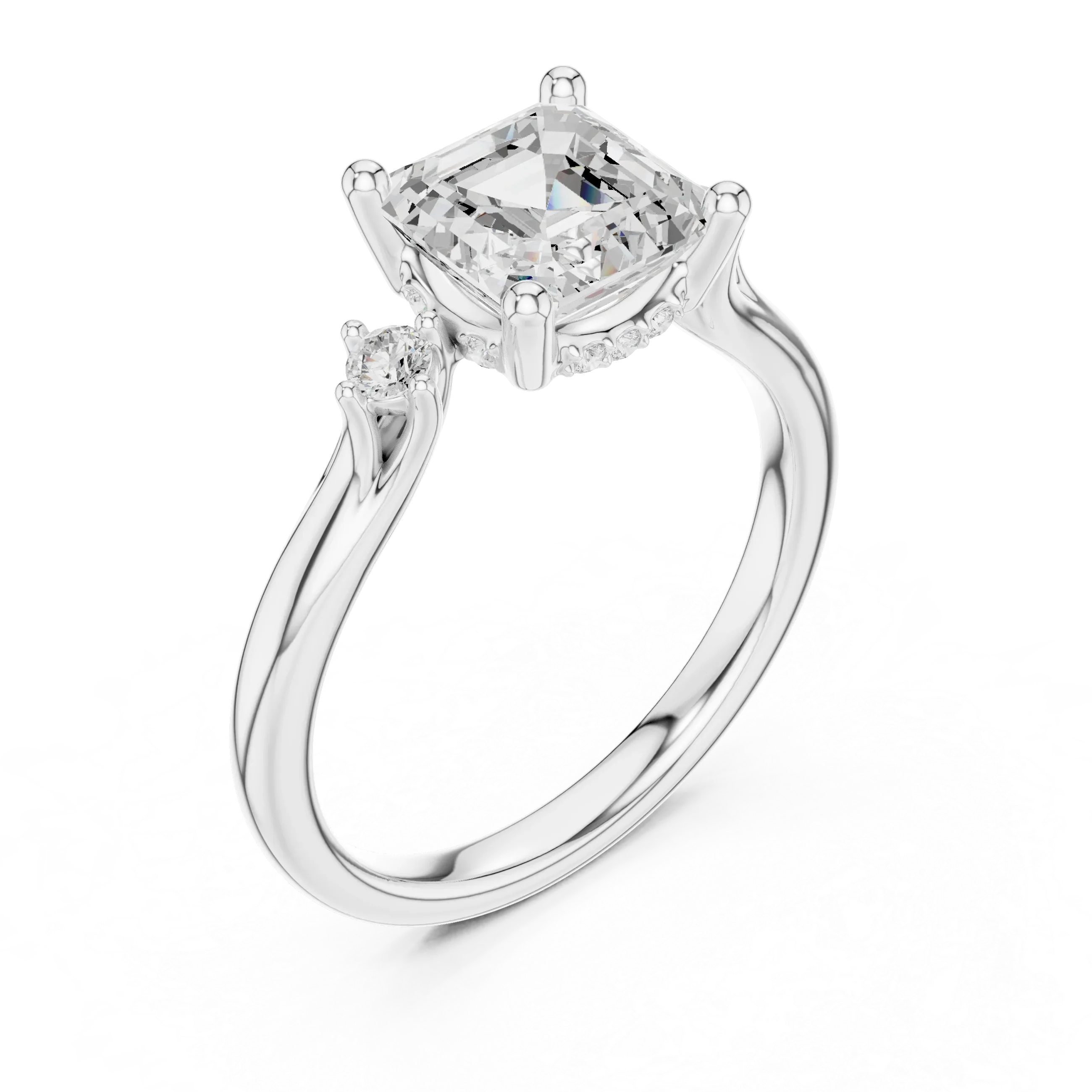 2.16 CT VVS D Color Asscher Cut Three Stone Diamond Engagement Ring