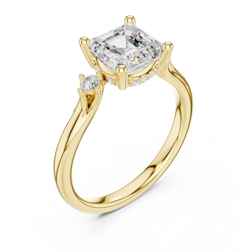 2.16 CT VVS D Color Asscher Cut Three Stone Diamond Engagement Ring