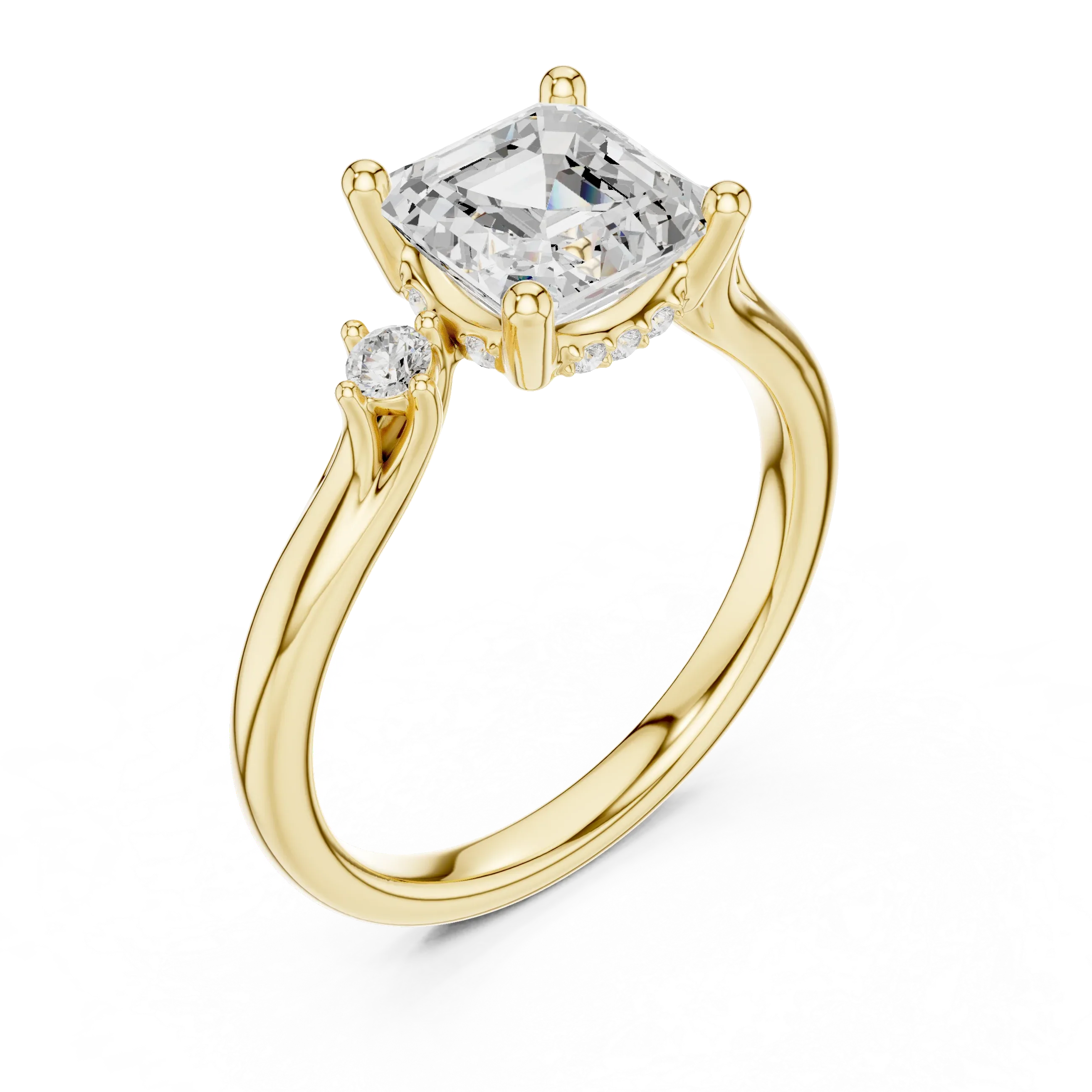 2.16 CT VVS D Color Asscher Cut Three Stone Diamond Engagement Ring