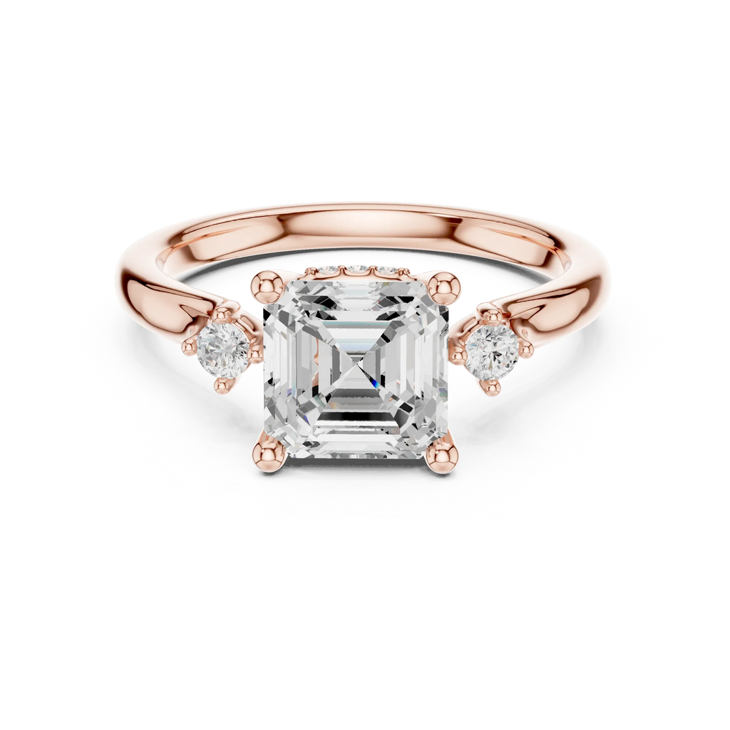 2.16 CT VVS D Color Asscher Cut Three Stone Diamond Engagement Ring