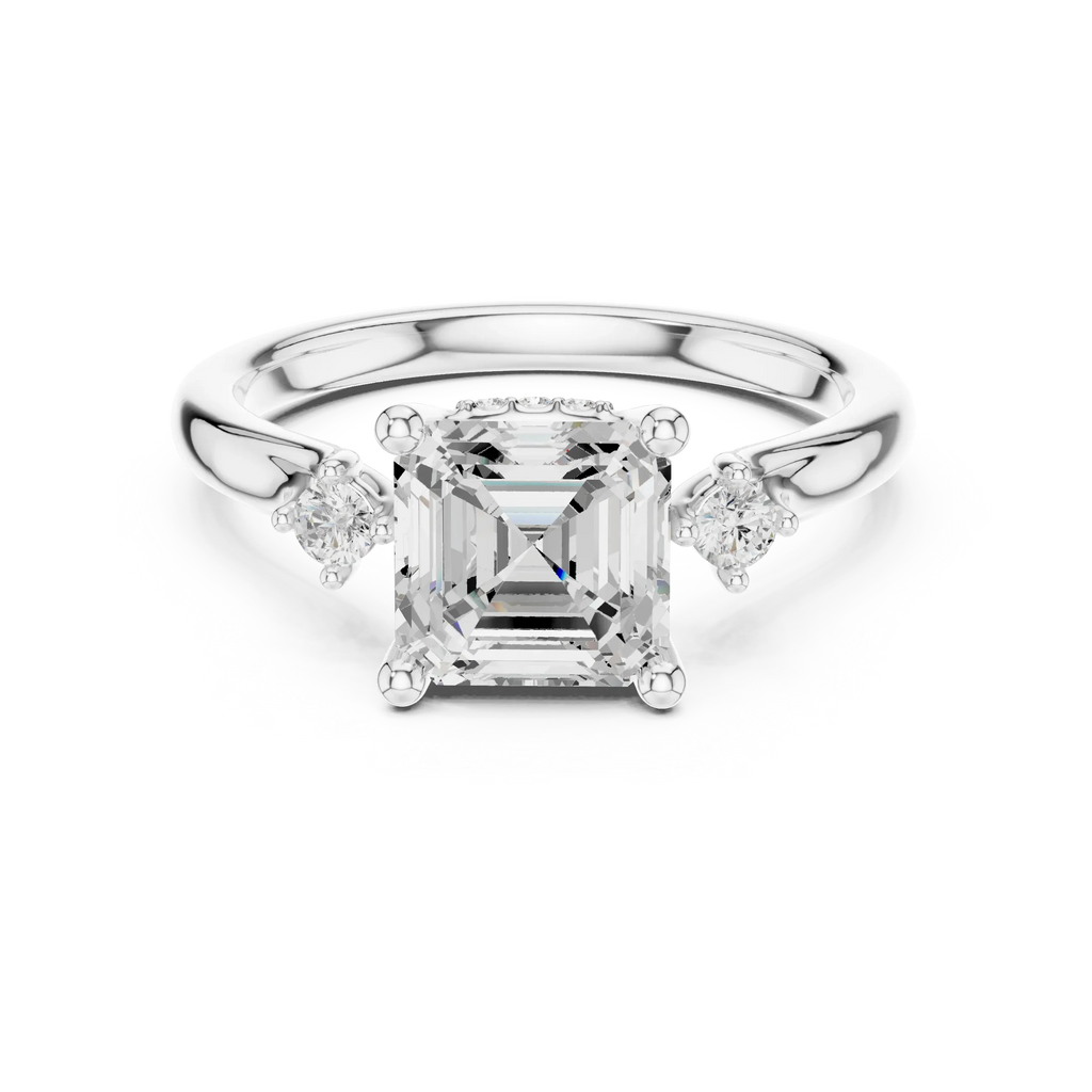 2.16 CT VVS D Color Asscher Cut Three Stone Diamond Engagement Ring