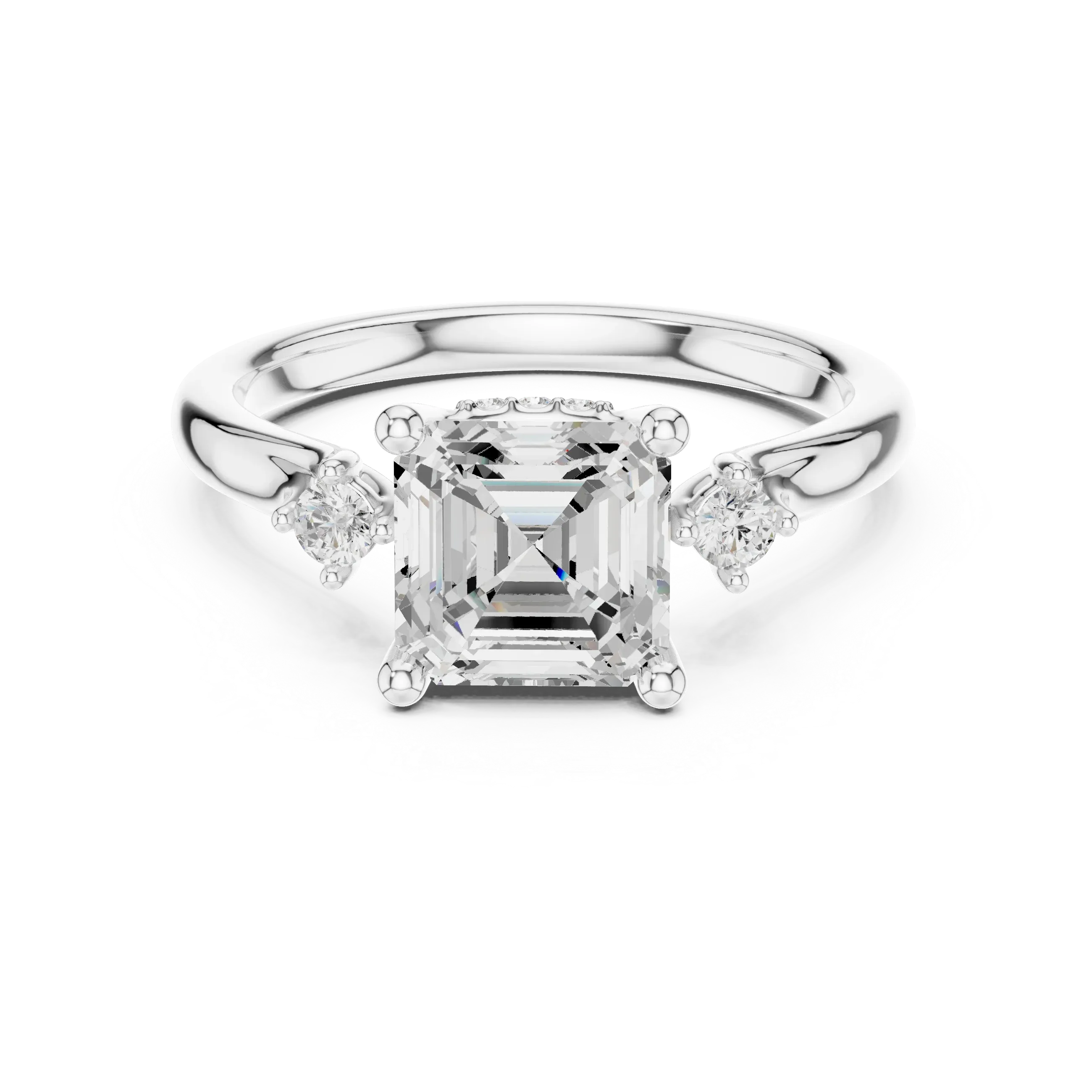 2.16 CT VVS D Color Asscher Cut Three Stone Diamond Engagement Ring