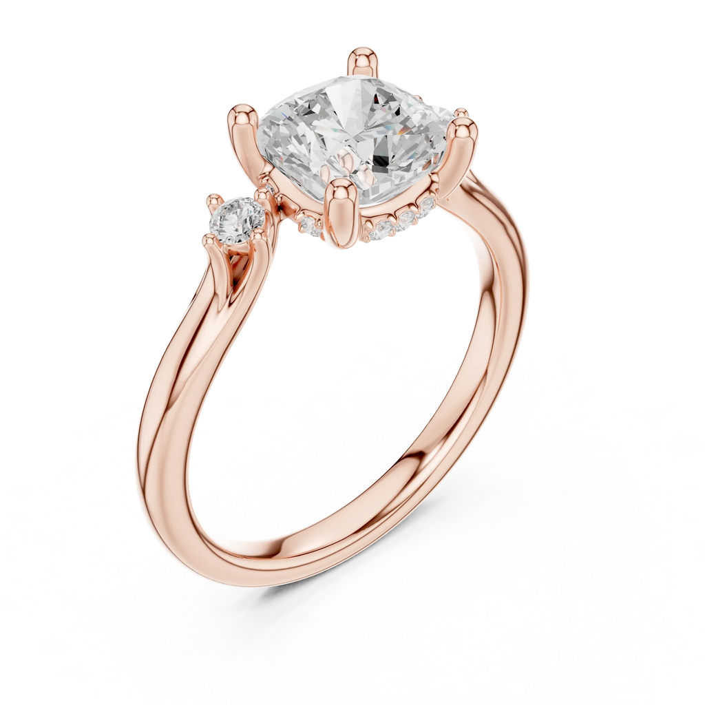 2.16 CT VVS D Color Cushion Cut Three Stone Diamond Engagement Ring
