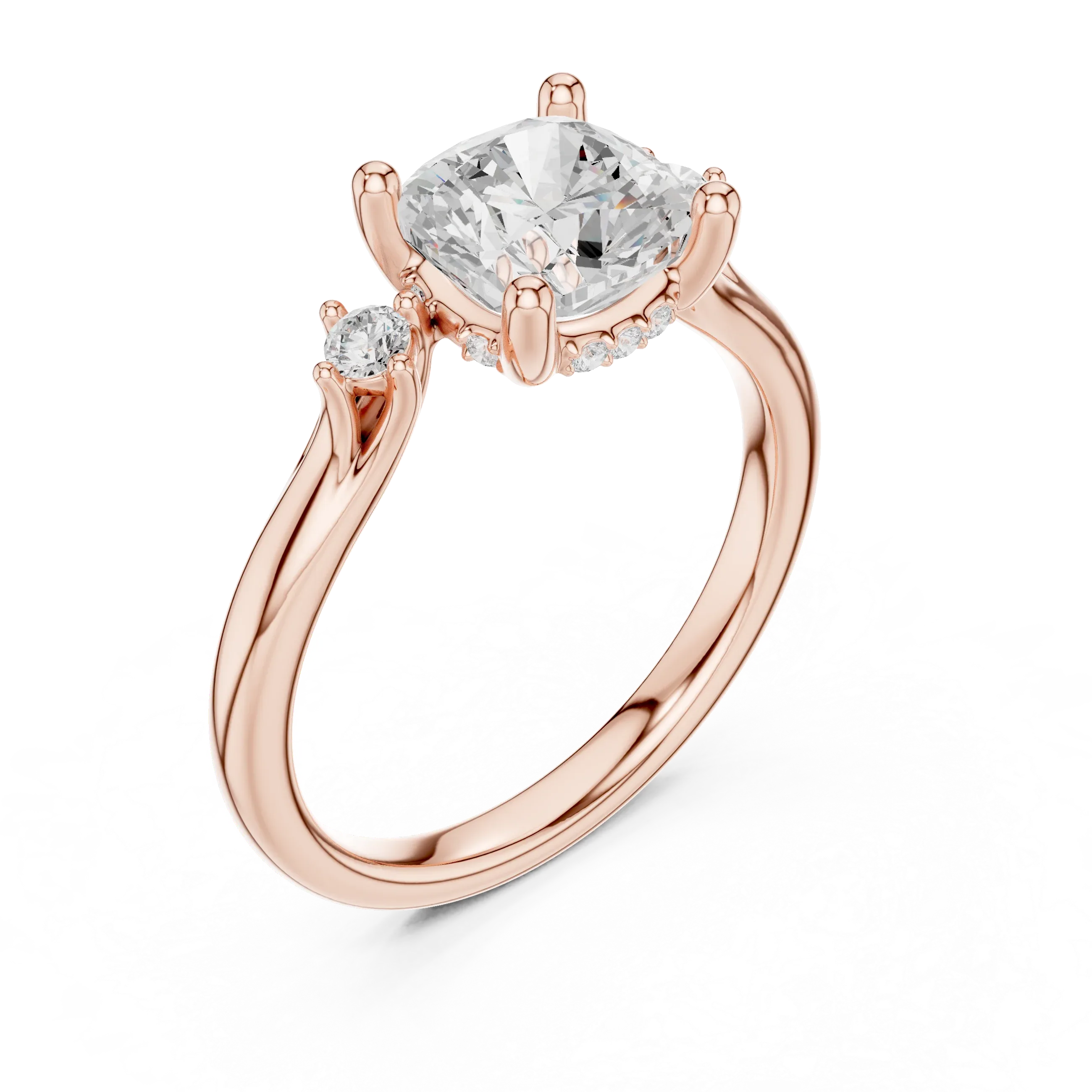 2.16 CT VVS D Color Cushion Cut Three Stone Diamond Engagement Ring