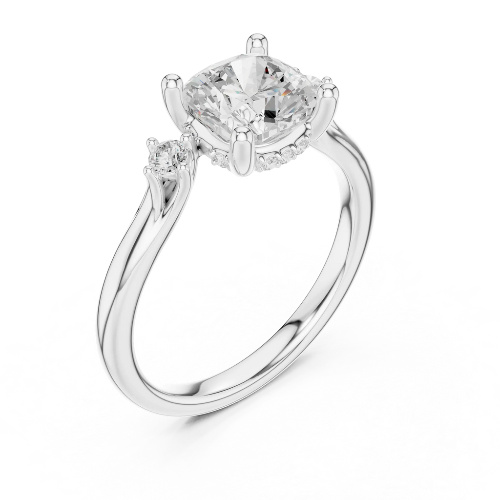 2.16 CT VVS D Color Cushion Cut Three Stone Diamond Engagement Ring