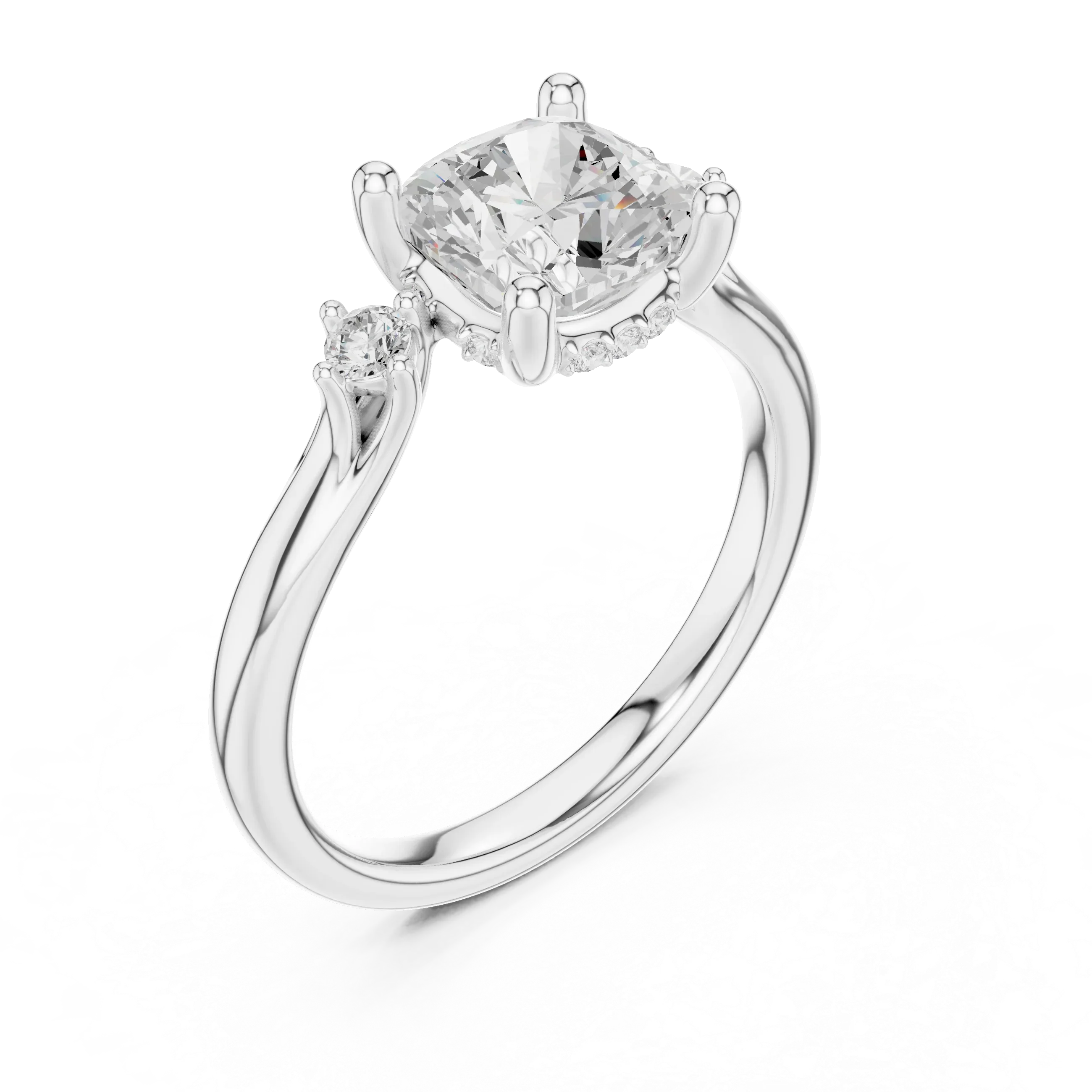 2.16 CT VVS D Color Cushion Cut Three Stone Diamond Engagement Ring