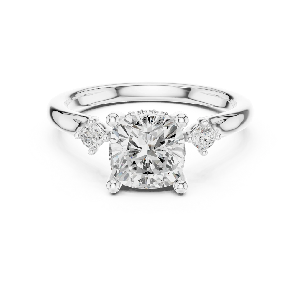 2.16 CT VVS D Color Cushion Cut Three Stone Diamond Engagement Ring