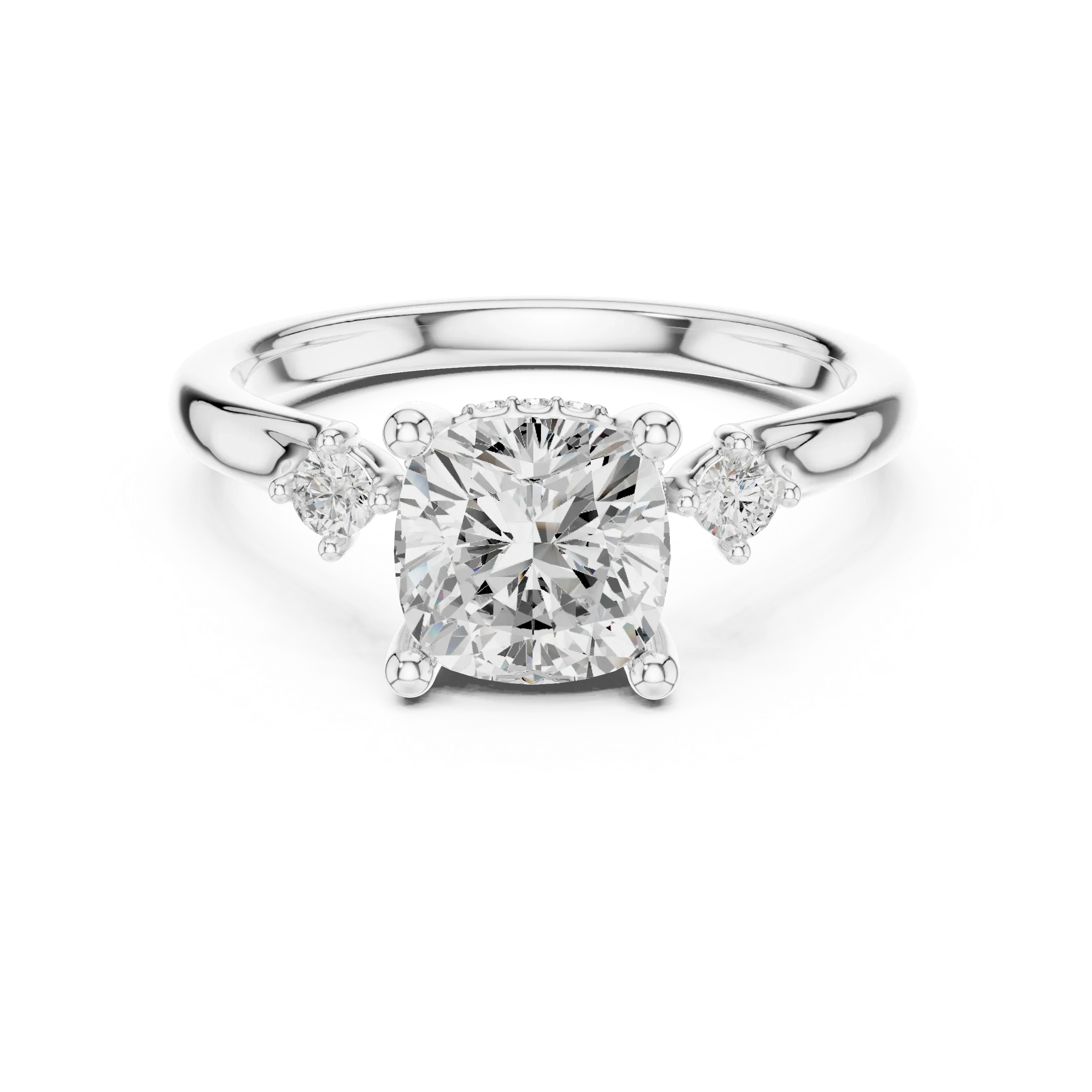 2.16 CT VVS D Color Cushion Cut Three Stone Diamond Engagement Ring