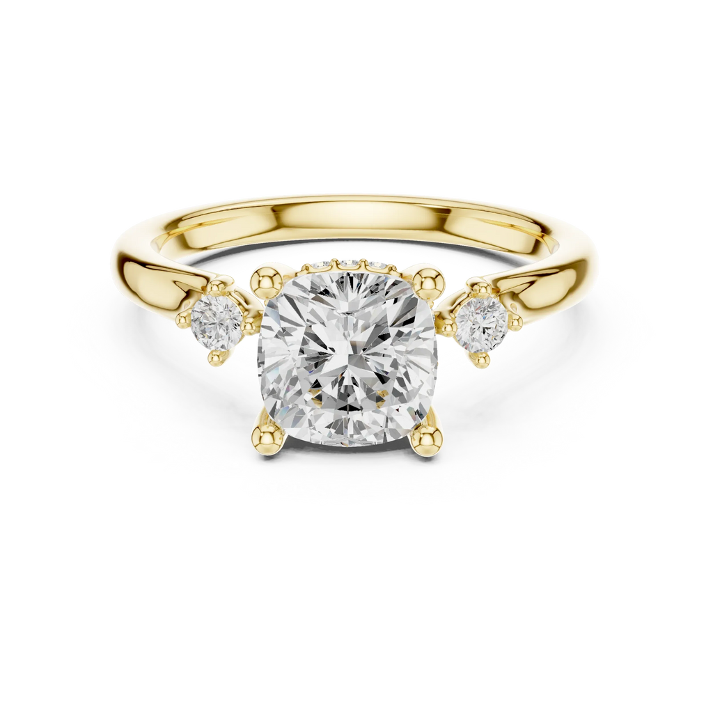 2.16 CT VVS D Color Cushion Cut Three Stone Diamond Engagement Ring