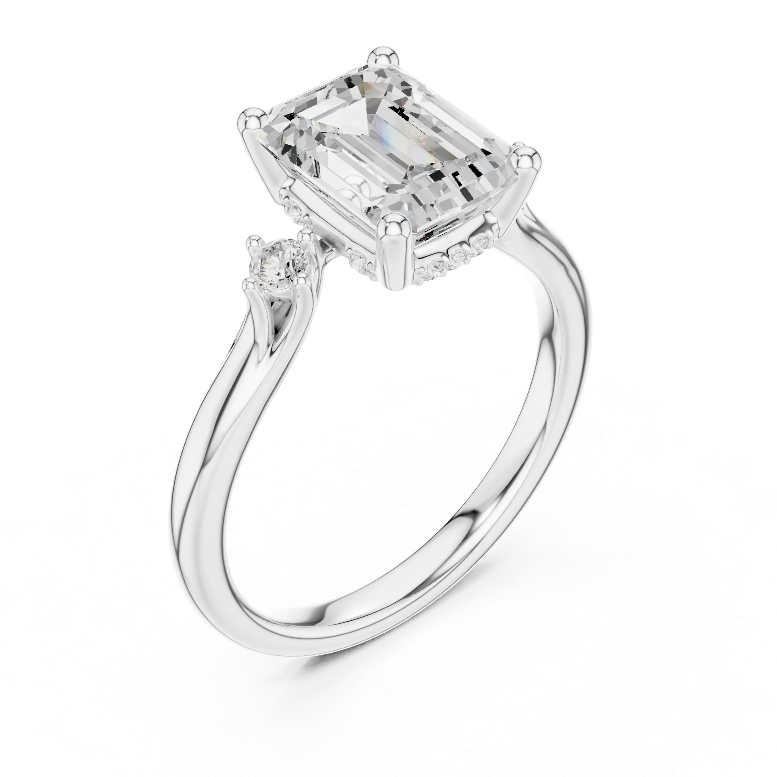 2.16 CT VVS D Color Emerald Cut Three Stone Diamond Engagement Ring
