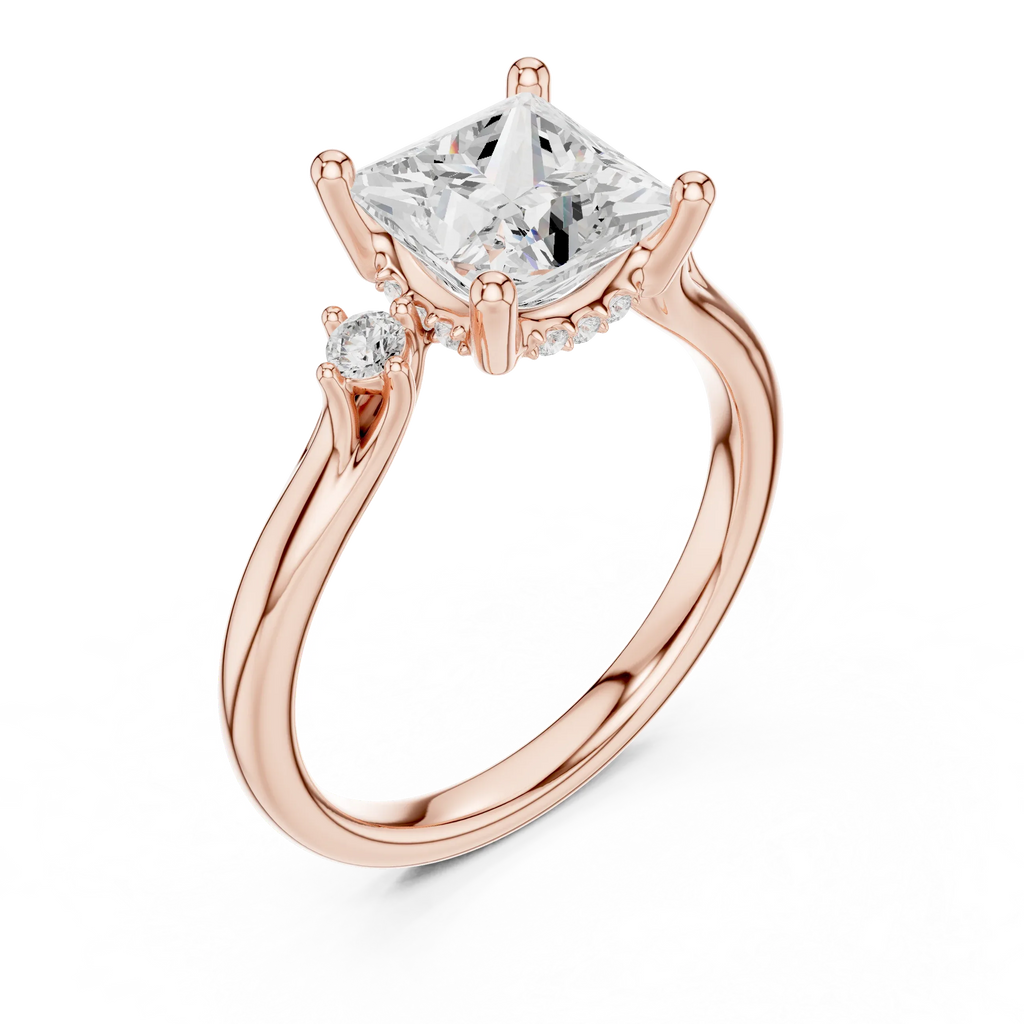 2.16 CT VVS D Color Princess Cut Three Stone Diamond Engagement Ring