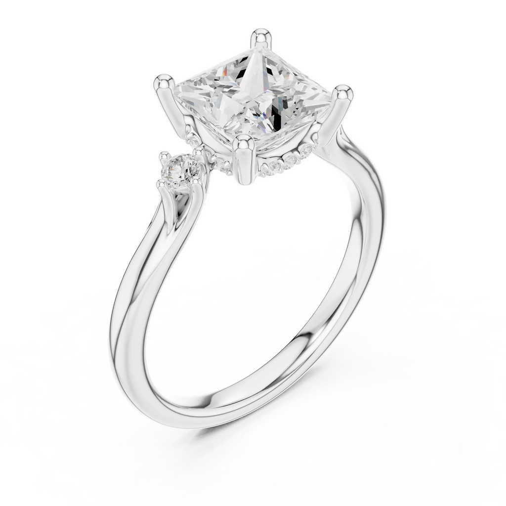 2.16 CT VVS D Color Princess Cut Three Stone Diamond Engagement Ring