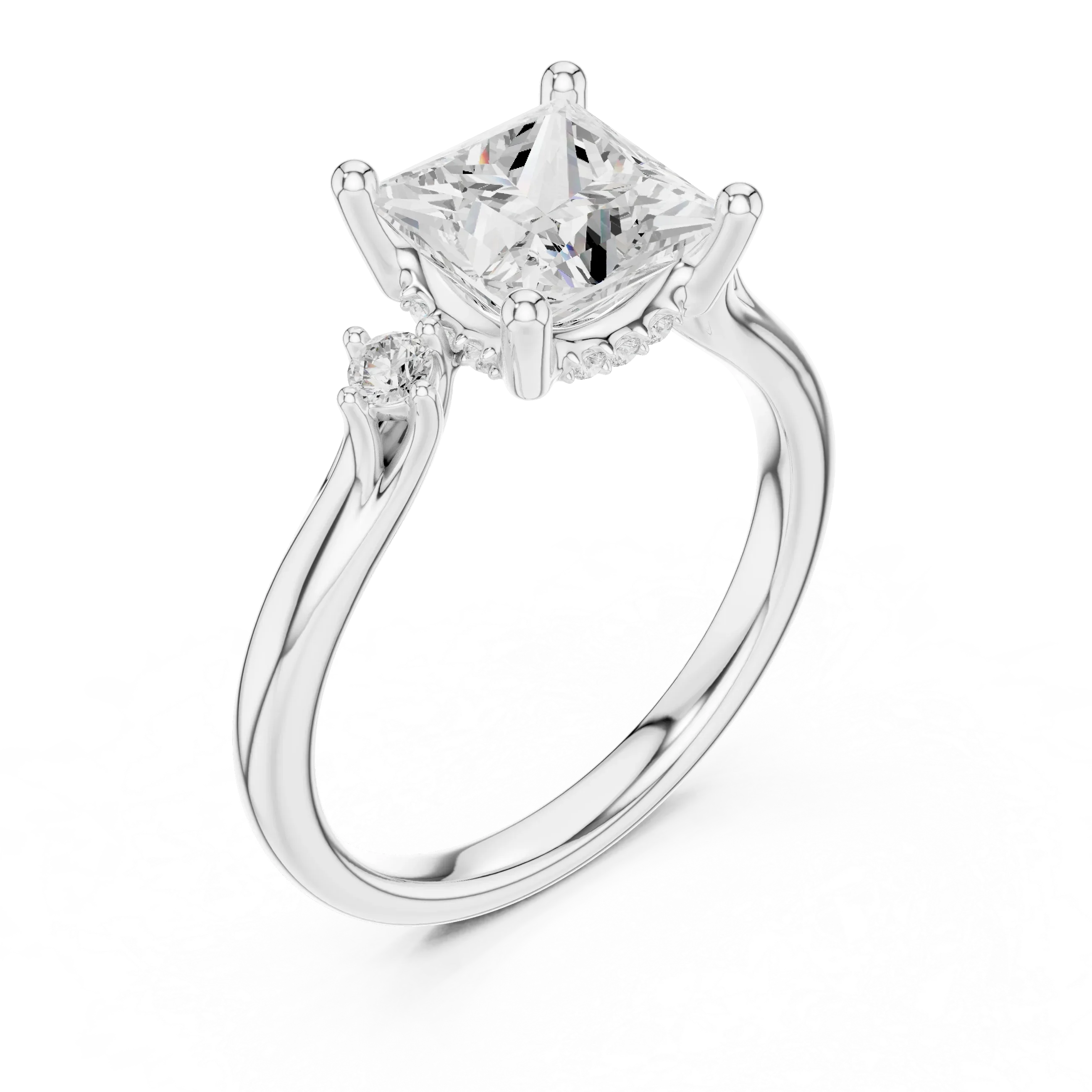 2.16 CT VVS D Color Princess Cut Three Stone Diamond Engagement Ring