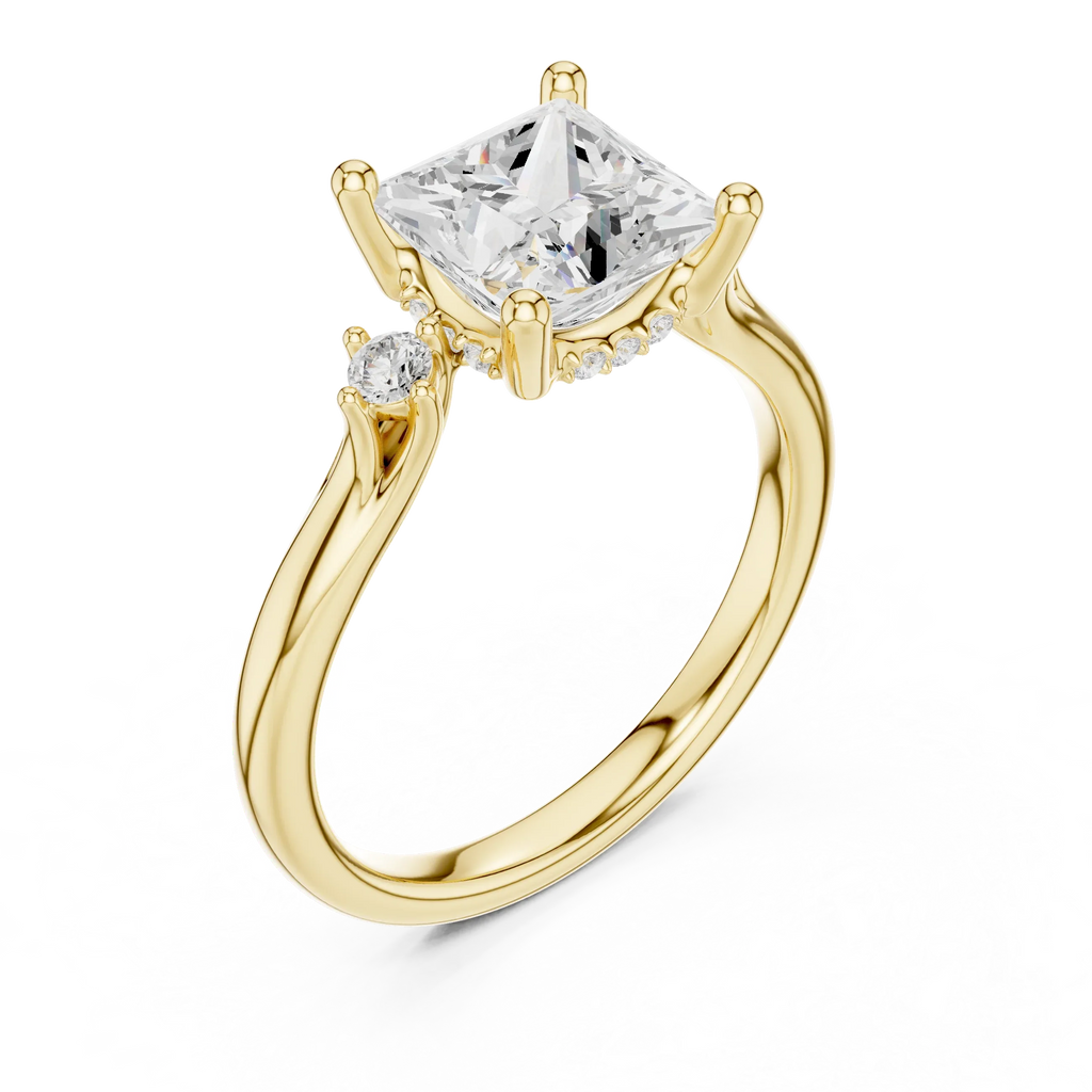 2.16 CT VVS D Color Princess Cut Three Stone Diamond Engagement Ring