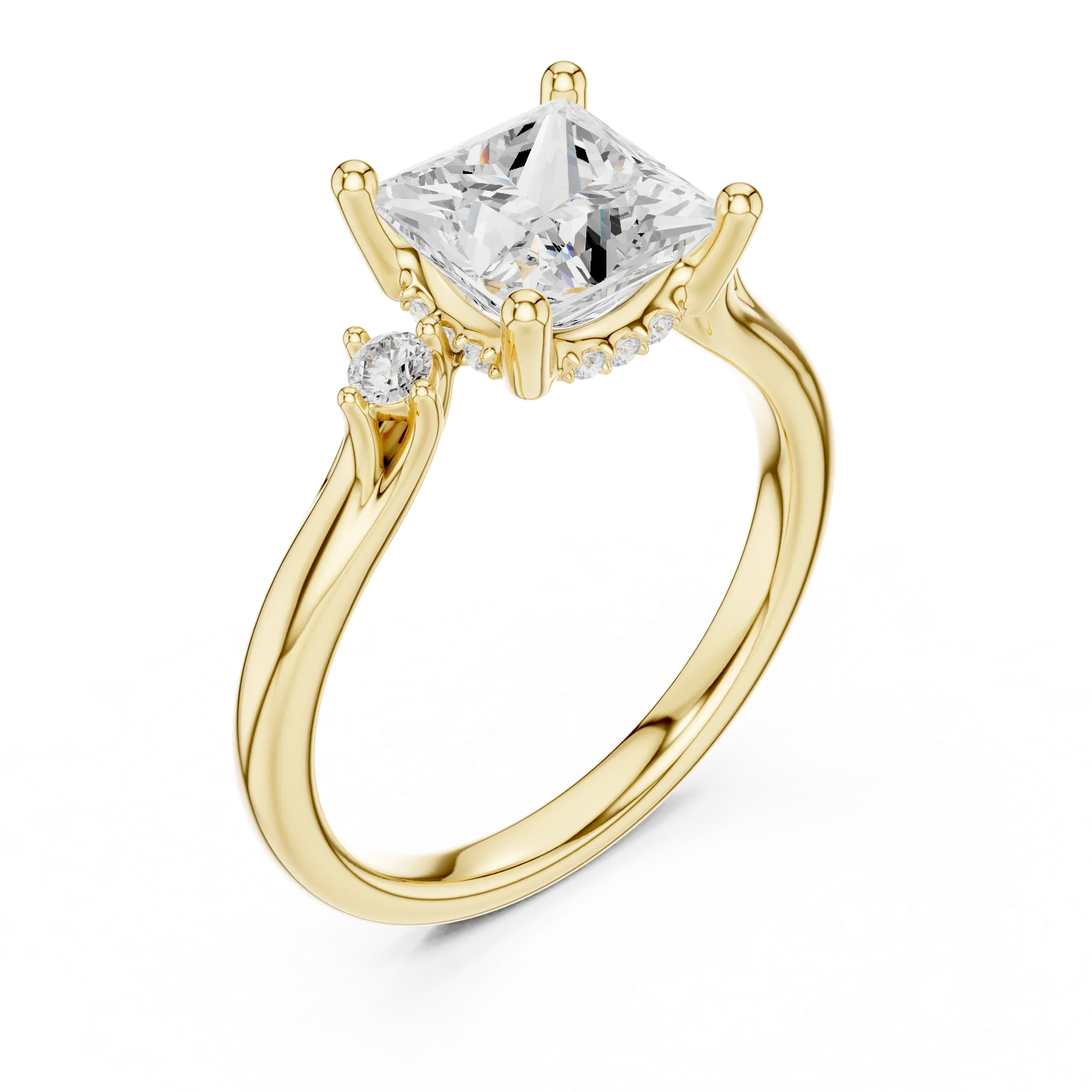 2.16 CT VVS D Color Princess Cut Three Stone Diamond Engagement Ring