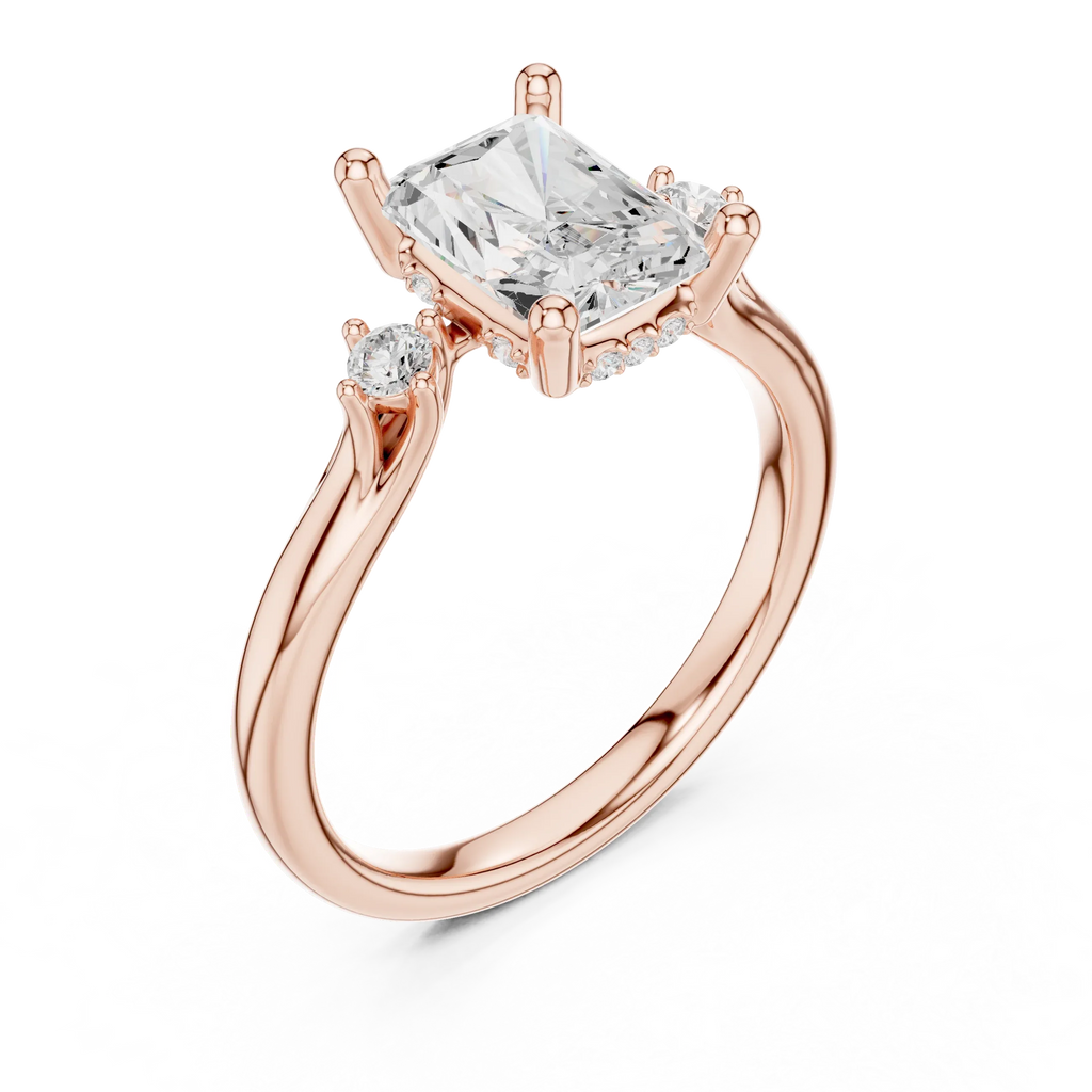 2.16 CT VVS D Color Radient Cut Three Stone Diamond Engagement Ring