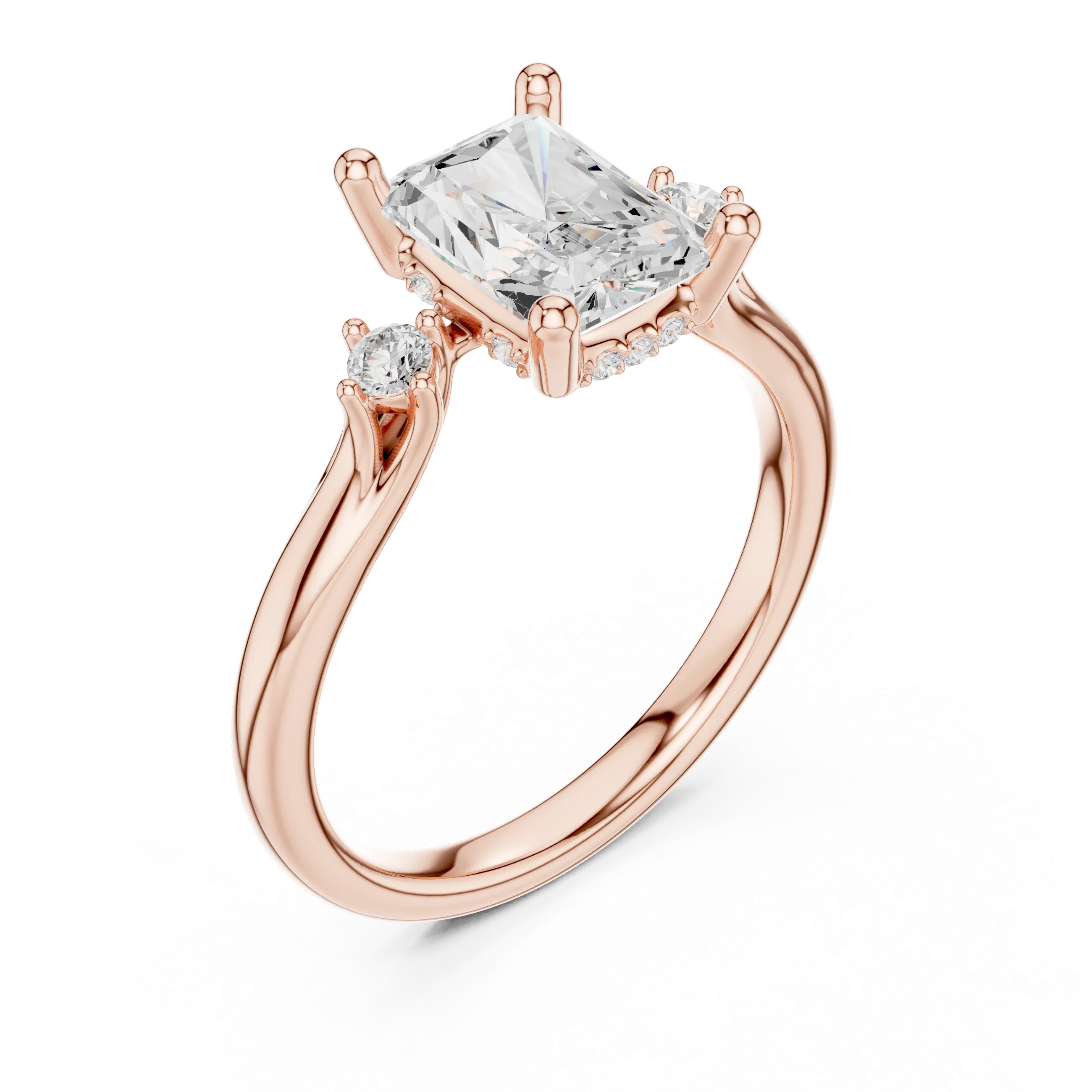 2.16 CT VVS D Color Radient Cut Three Stone Diamond Engagement Ring