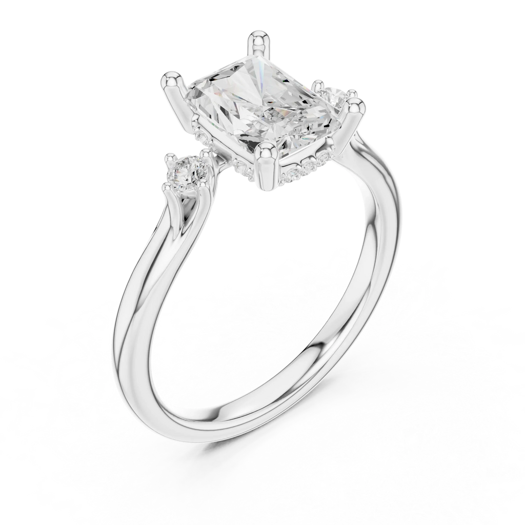 2.16 CT VVS D Color Radient Cut Three Stone Diamond Engagement Ring